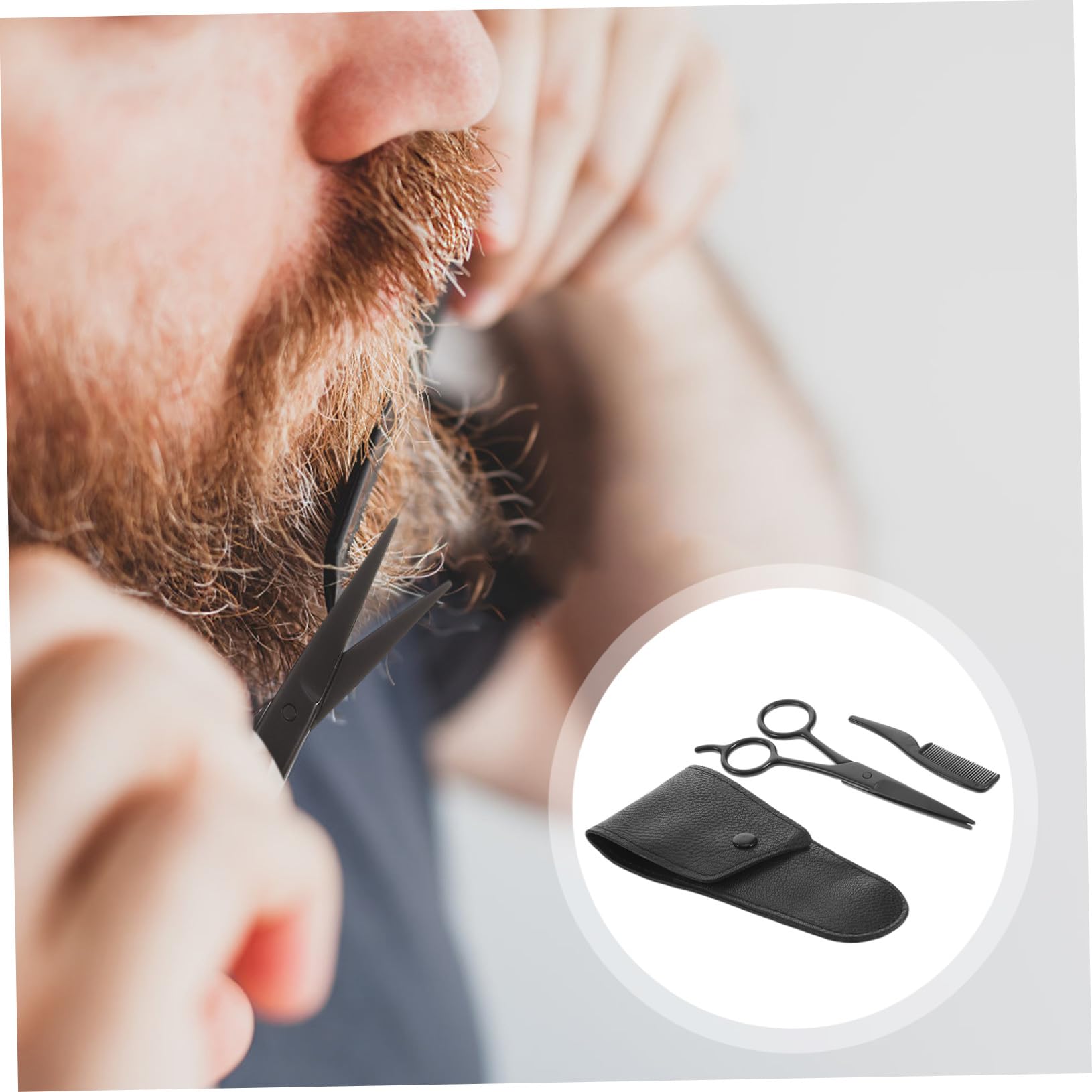 Forbici per Barba e Sopracciglia in Acciaio Inossidabile Set 3 Pezzi Rifinitura Precisa Custodia in Pelle Pu e Portatile per Uomo a Casa o Salone