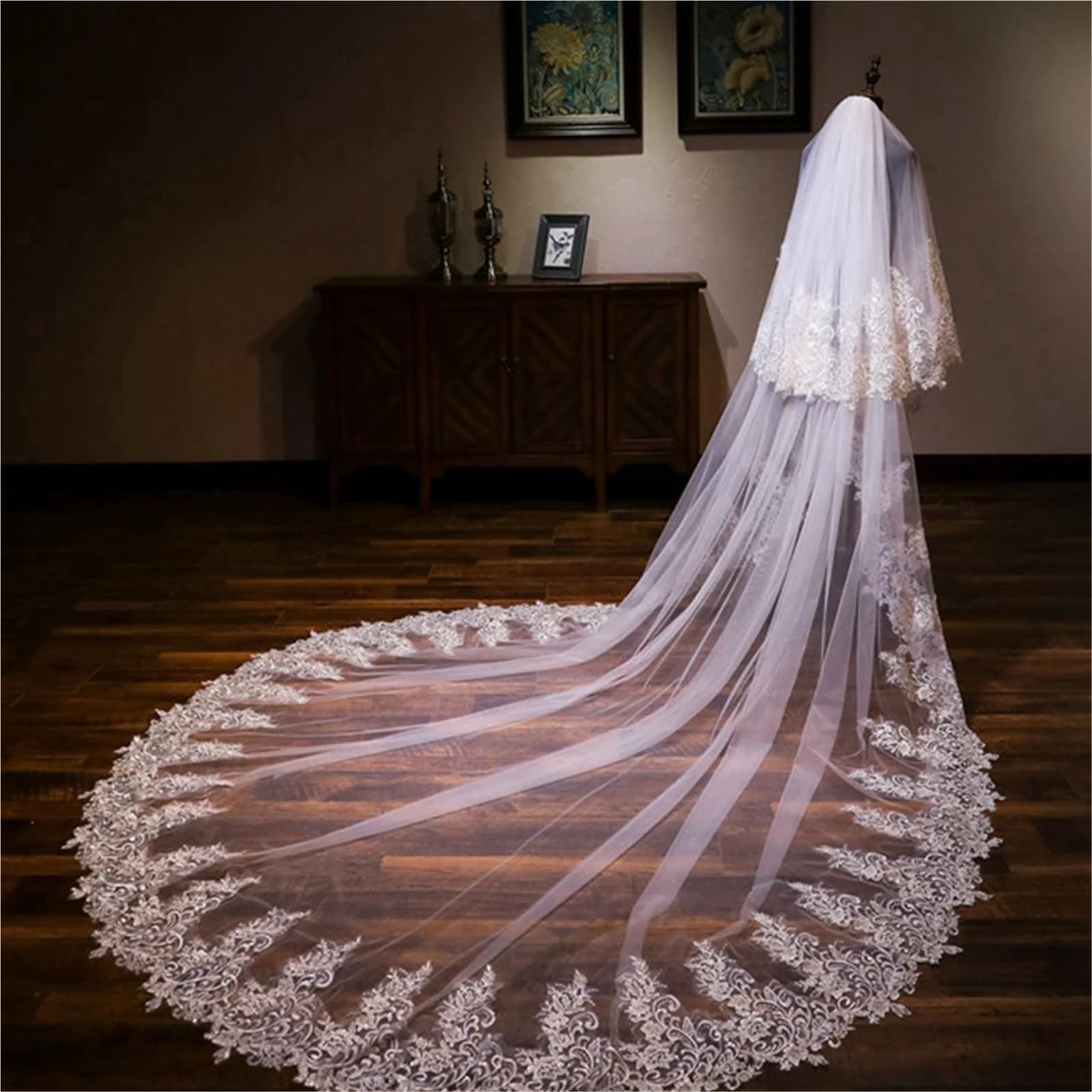 Generico Veli da sposa cattedrale da 3 metri, nuovi, for la sposa, fiori 3D, veli da sposa sexy, velo lungo nuziale