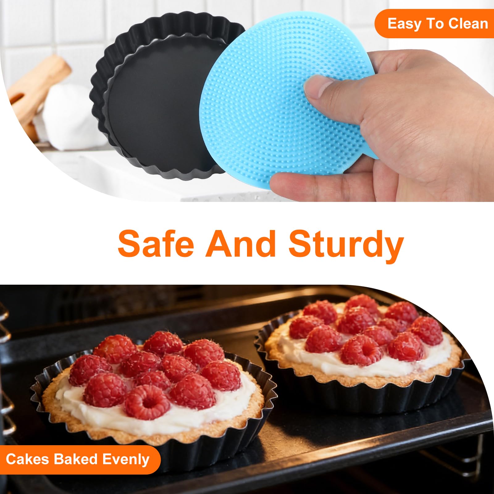 12 Pezzi 12 cm Stampo Crostata Con Fondo Removibile,Rivestimento Antiaderente Piccolo Teglia Crostata Fondo Removibile, Set Rotondo Stampo Per Crostata Per Torte, Muffin(4.7 Pollici-Nero)