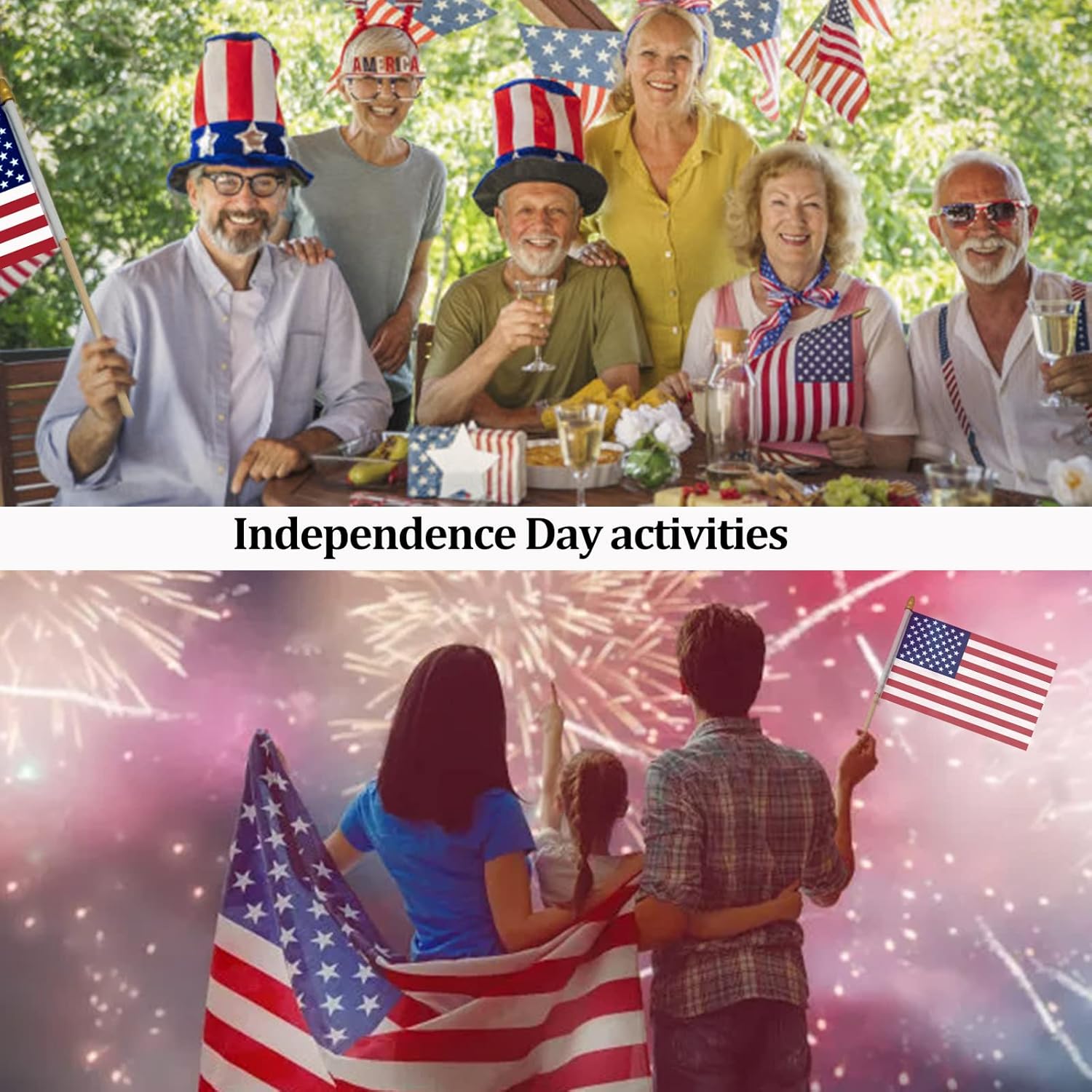 110 Pcs Small American Flags on Stick - 8 x12 Inches Mini American Flags with Safety Spear Tip - Bulk Solid Wooden Pole Handheld US Flag for Parades Independence Day Memorial Day 4th of July Decorations