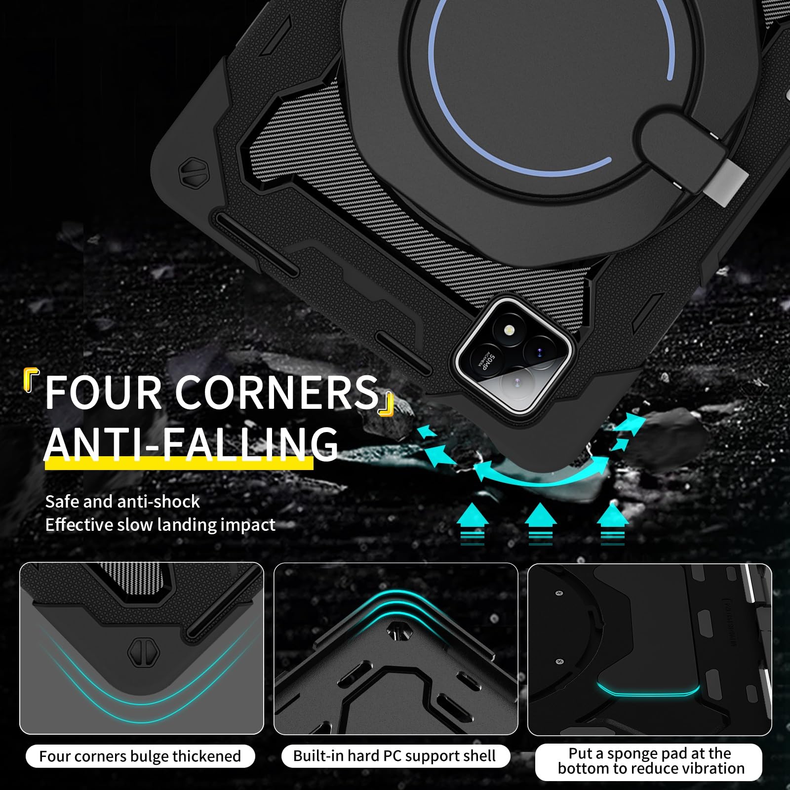 Funda protectora completa resistente para Xiaomi Pad 6S Pro de 12.4 pulgadas (versión 2024), soporte giratorio de 360°, correa para el hombro, soporte para lápices y anillo de asa, funda a prueba de