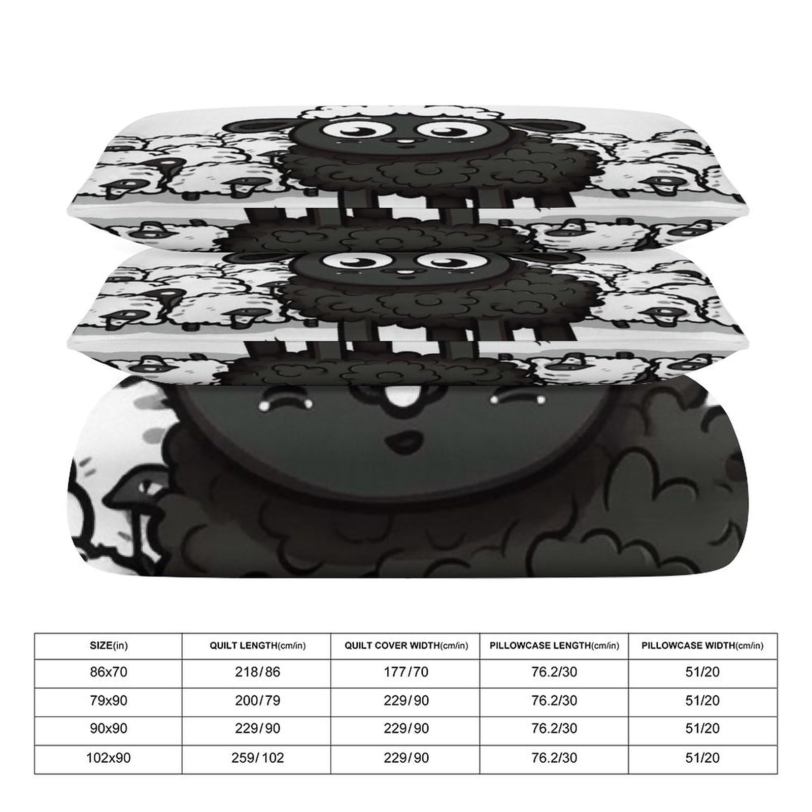 Set di biancheria da letto, 3 pezzi, ultra morbido, spesso, con pecore bianche e nere, con 2 federe, leggero, double-face, per casa/hotel/regali, 218,4 x 177,8 cm