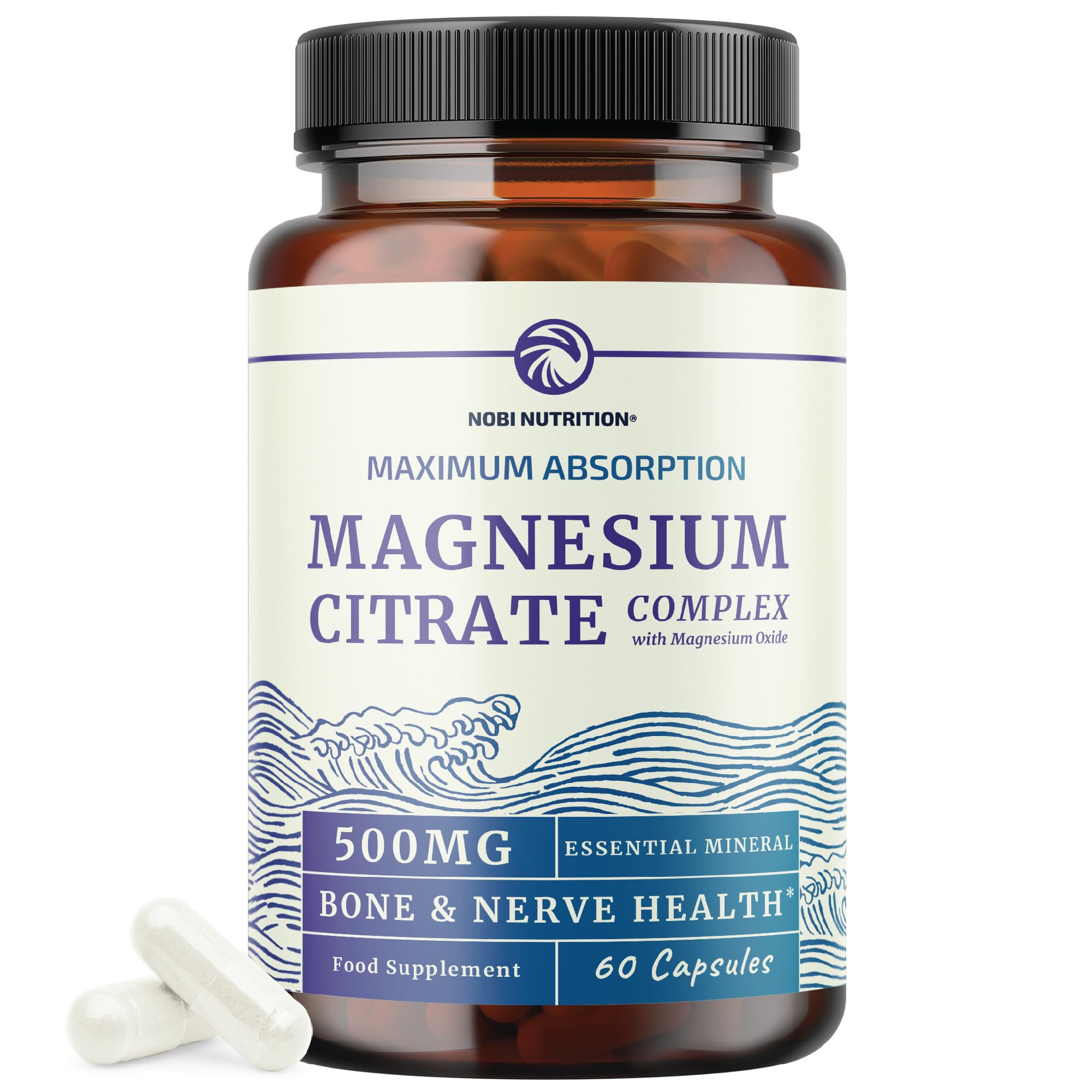 Magnesium Citrate Complex 500 MG for Calm, Relaxation, Constipation & Digestion Health Support | High Absorption Magnesium Supplement with Elemental Magnesium Oxide | Non-GMO, Soy-Free | 60ct