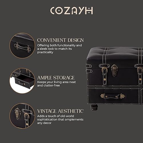 Miniatura 4 de Banco de almacenamiento vintage tapizado de mediados de siglo, banco otomano de almacenamiento acolchado para pasillo, entrada, dormitorio, negro