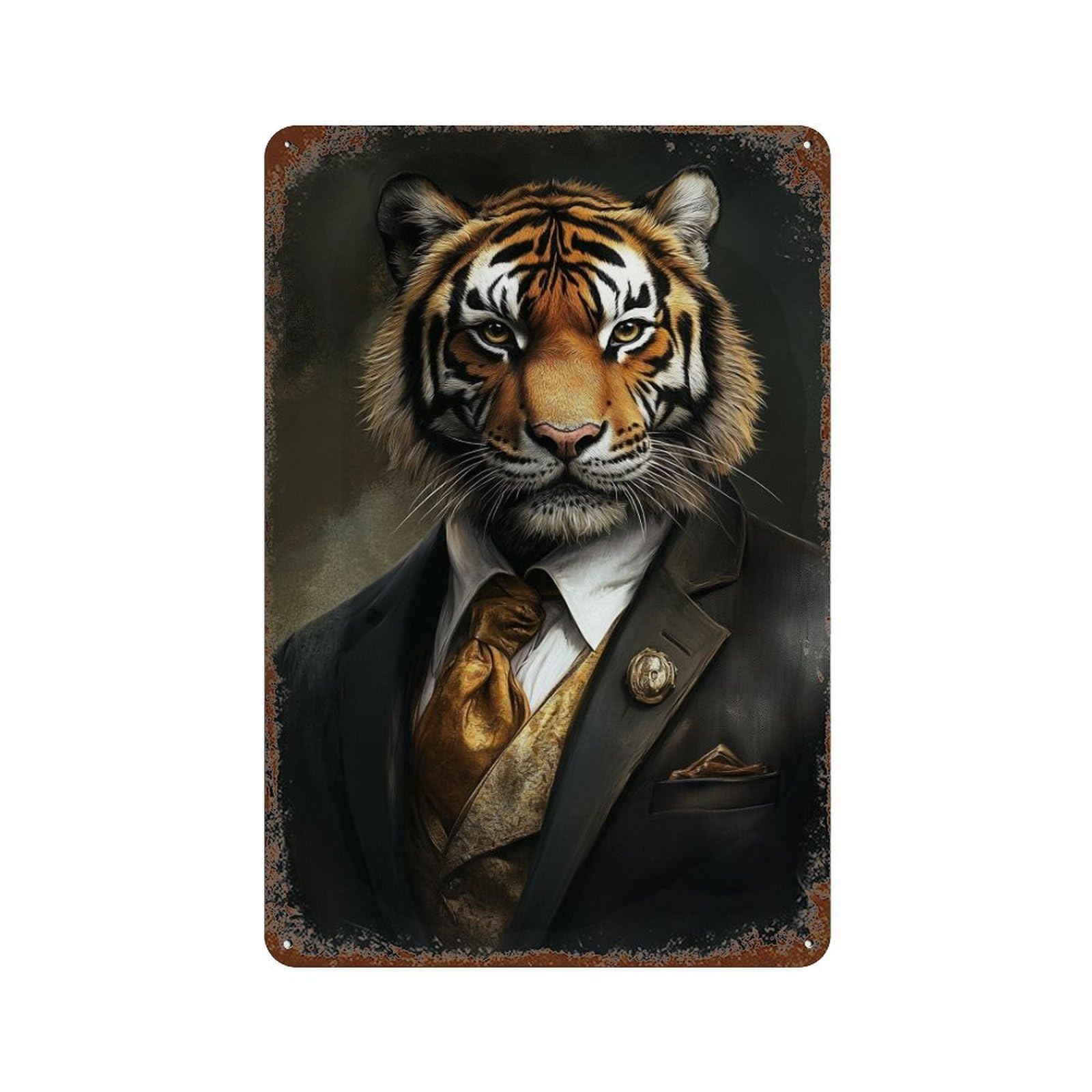Wildly Dapper Tiger Suit Distressed Metal Wall Sign 11.8"x7.9", Rustic Home Decor for Living Room, Hallway And Home Decor