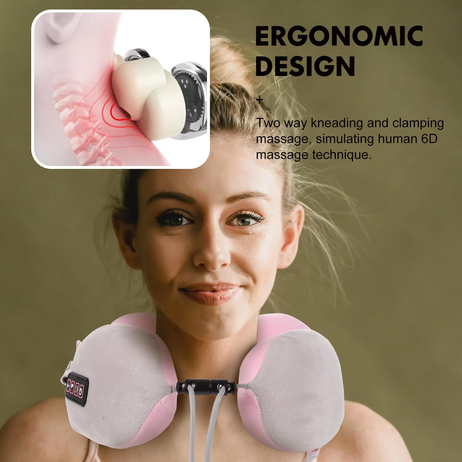 Nackenmassagegerät mit Heizfunktion und Vibration, Rosa | Cloth Ausführung, 1200ma Akku, Leiser Motor, für Zuhause und Unterwegs