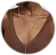 Dochais Women's 14K Gold Plated Y Pendant Long Necklace Multilayer CZ Pearl Necklace Elegant Jewelry for Women