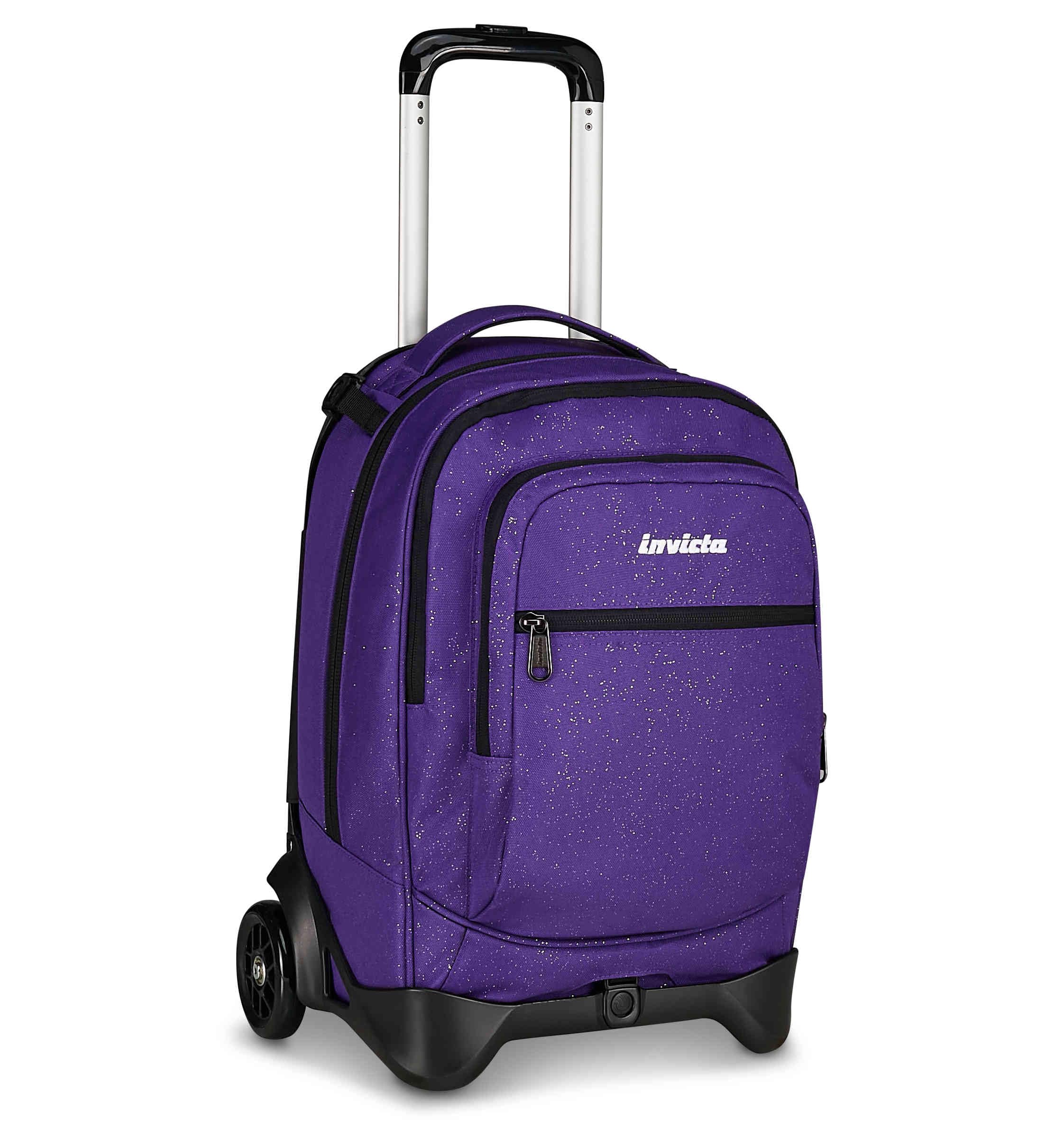 Invicta Trolley Scuola Plug Shine, Viola, 34 L, Effetto brillantini, Doppio Scomparto, Cross-over System, Tasca attrezzata, Scomparto porta pc, Tasca portaborraccia, Scuola media e superiore, Ragazza