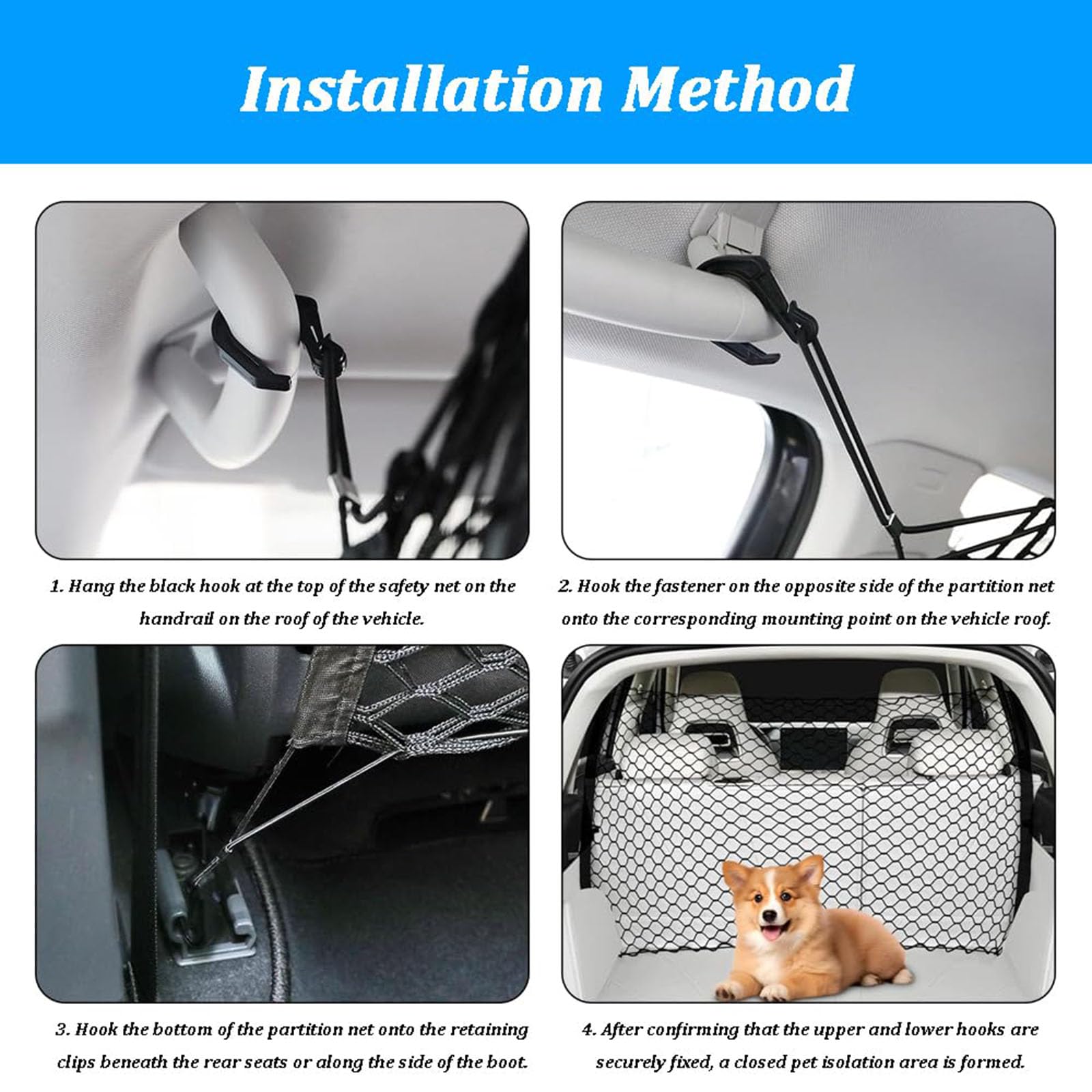 Filet de Protection Chien Voiture, pour Ford Ranger 2020 2021 2022 2023 2024 2025 2026 Grille de Séparation Bagage Barrière de Sécurité Élastique Double Couche