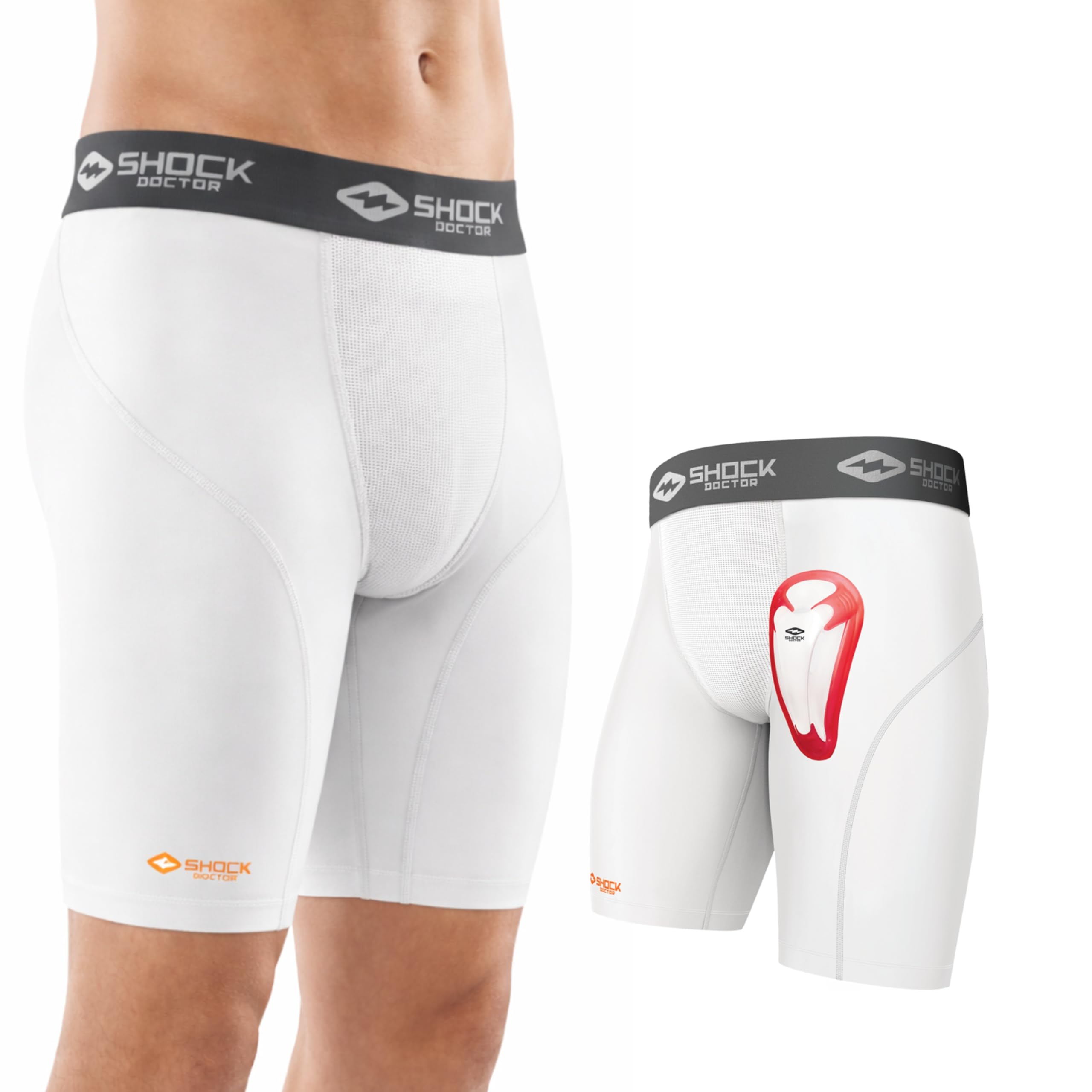 Shock Doctor Compression Shorts with Protective Bio-Flex Cup, Moisture Wicking Vented Protection - Youth