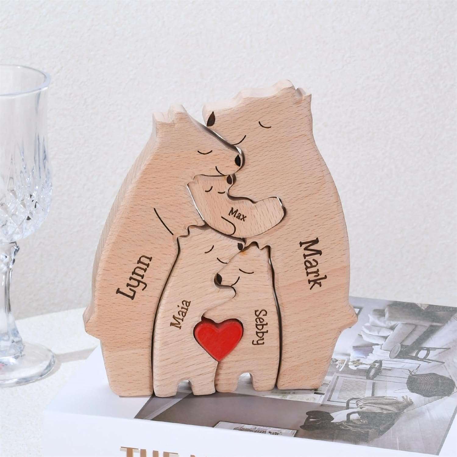 Personalized Wooden Bear Family Puzzles 1-8 Names Customizable Wooden Puzzle Home Table Decor Gift for Dad Mom Couple (Bears)