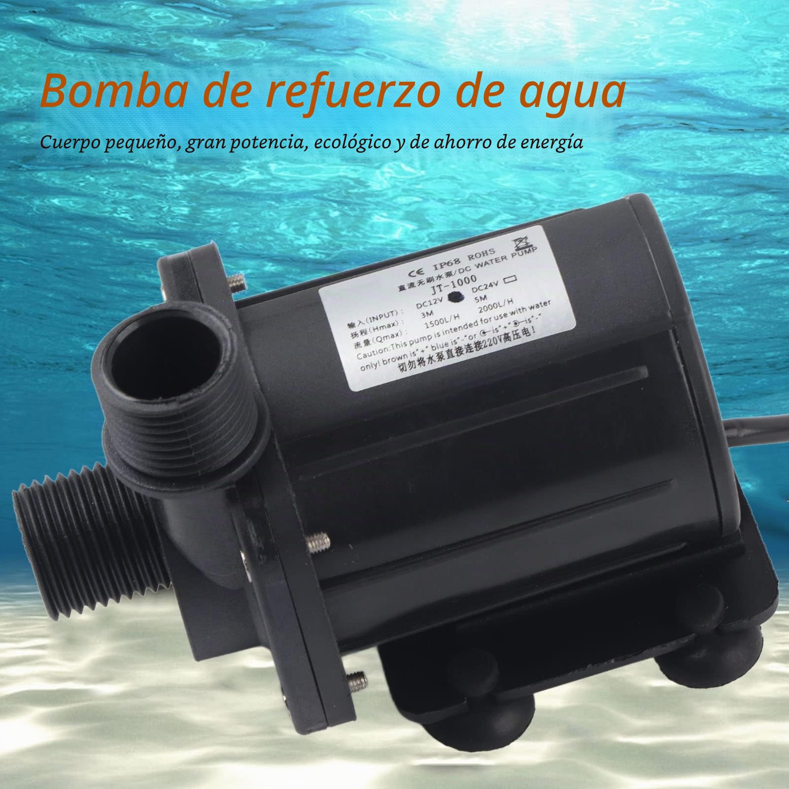 Bomba de Agua Sumergible 12V CC 5M Bomba de Cabeza Sin Escobillas y Bajo Ruido para Acuario Estanque Pecera Circulación Calefacción -40℃ a 100℃