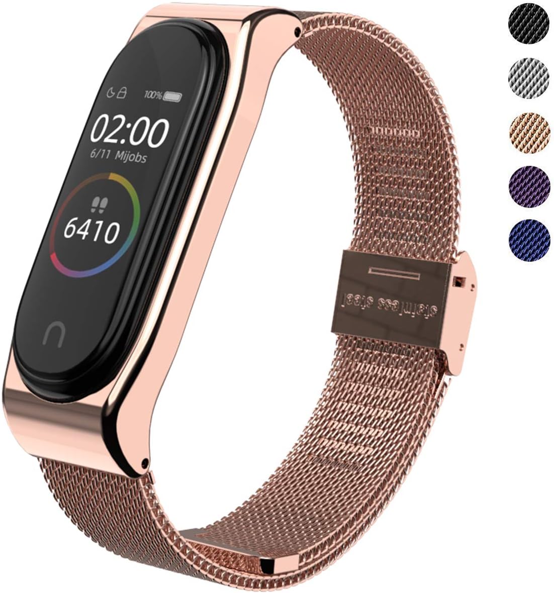 MIJOBS Bands for Mi Band 4 Strap - Compatible with Xiaomi Mi Band 3 /Mi Band 4 for Women Men, Adjustable Stainless Steel Replacement Wristband for Mi Fitness Tracker Smart Band