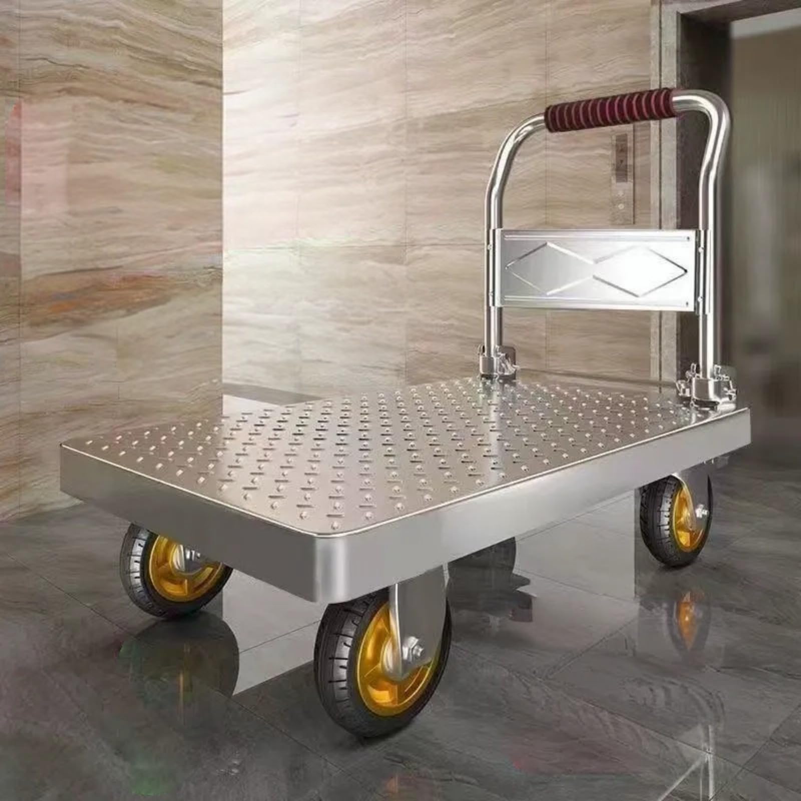 Carrello Pieghevole,Transpallet, per Magazzino Da Giardino a Spinta Facile Da Riporre Argenteo Capacità Di Carico Massima Di 500kg(Size:73x48cm)