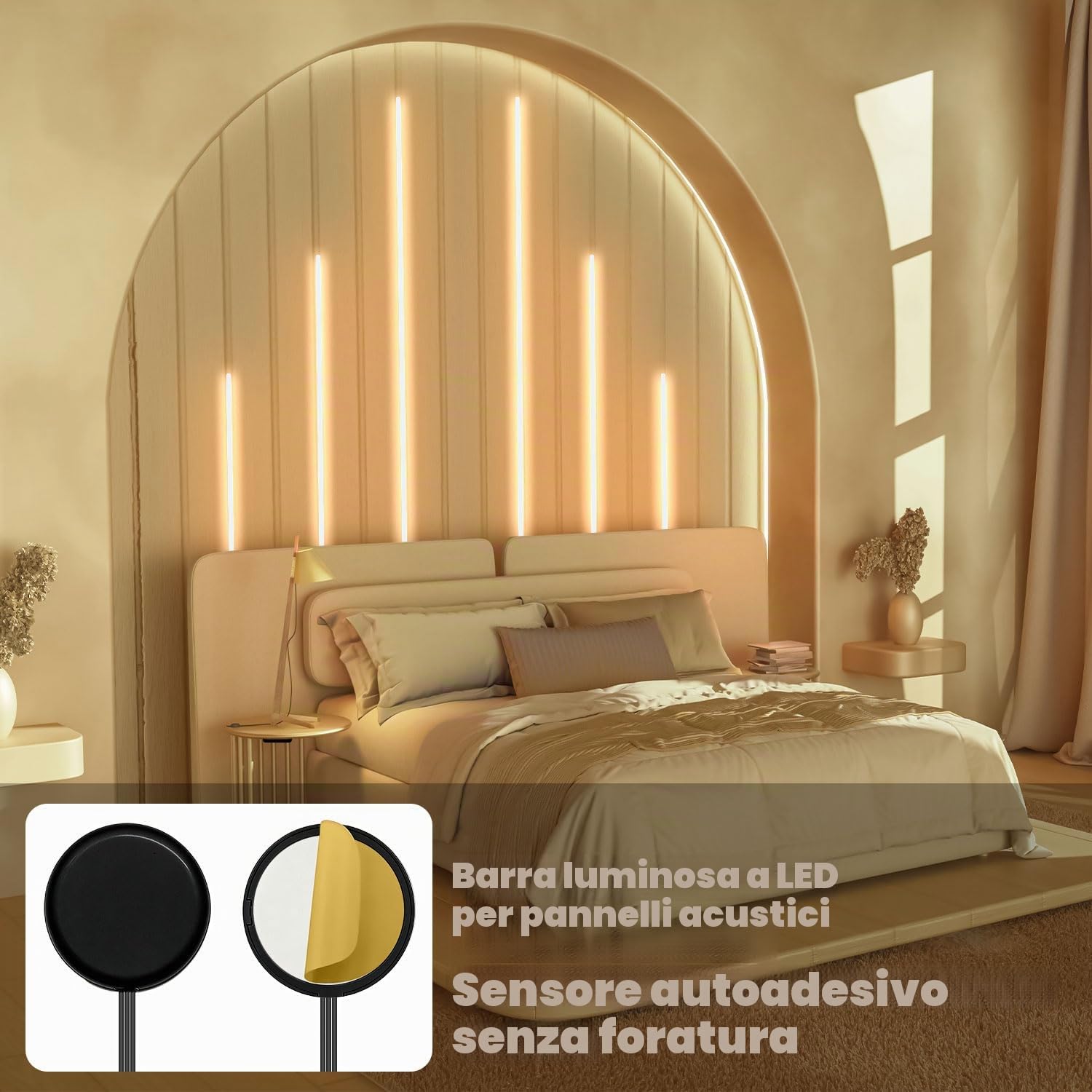 Lichaser Incasso Nero Striscia LED per Pannelli Fonoassorbenti, 6 Luci a Striscia Dimmerabili con Sensori per Pannello Fonoassorbente Parallele, LED Adesiva per Pannelli Acustici (2*40+2*60+2*90 cm)