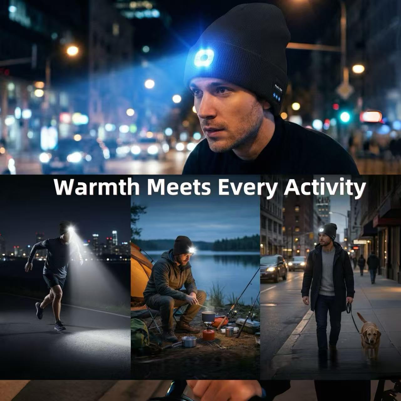 Bluetooth Beanie with Light | Unisex Gift for Men, Women,Wireless Headphones & Headlamp for Fishing Jogging Working - Image 4