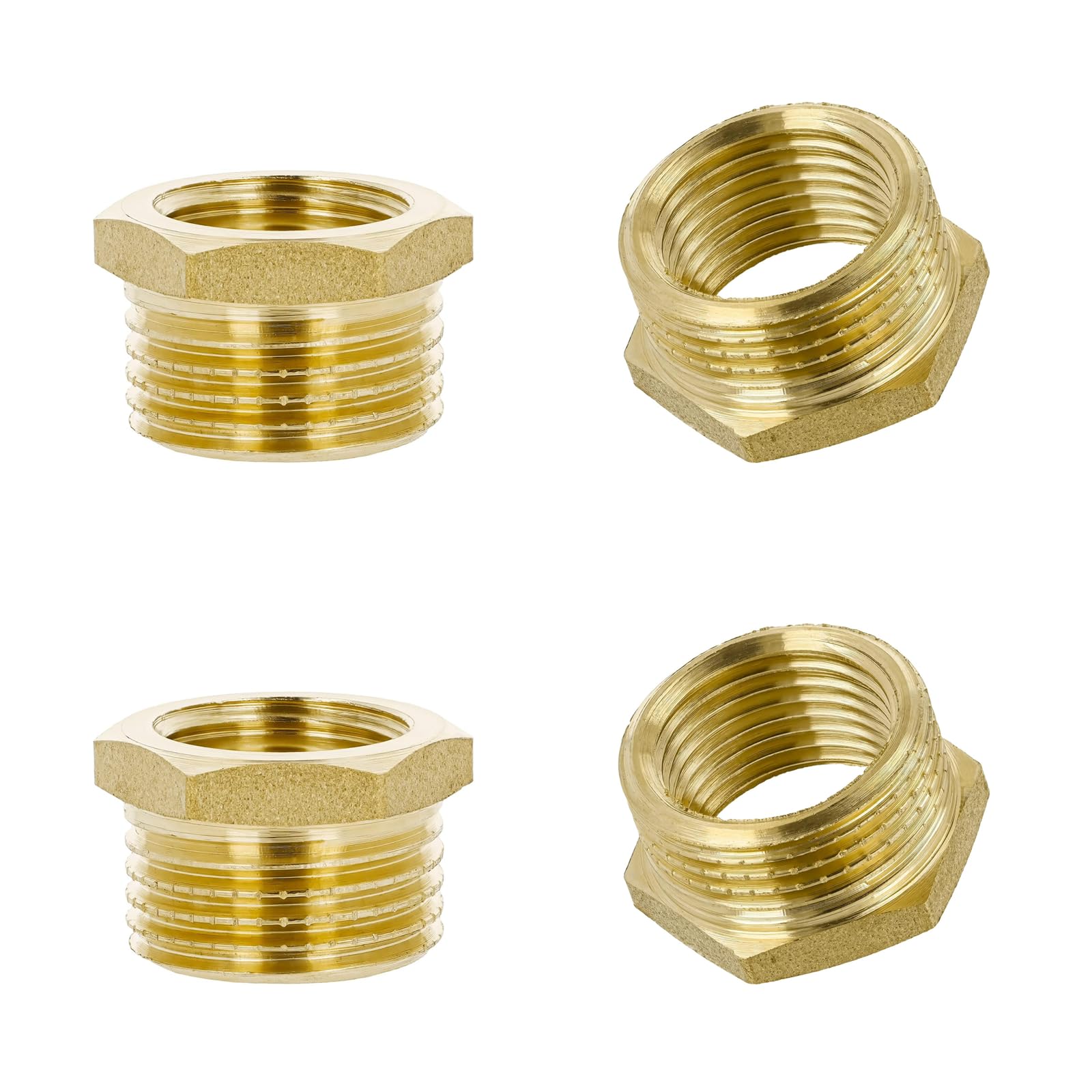 4-Piece Reducer Adapter - Brass, 1/2 Male to 1/4 Female Thread Hex Hose Pipe Connector for Tap, Barrel, Rainwater Tanks & Garden Hose