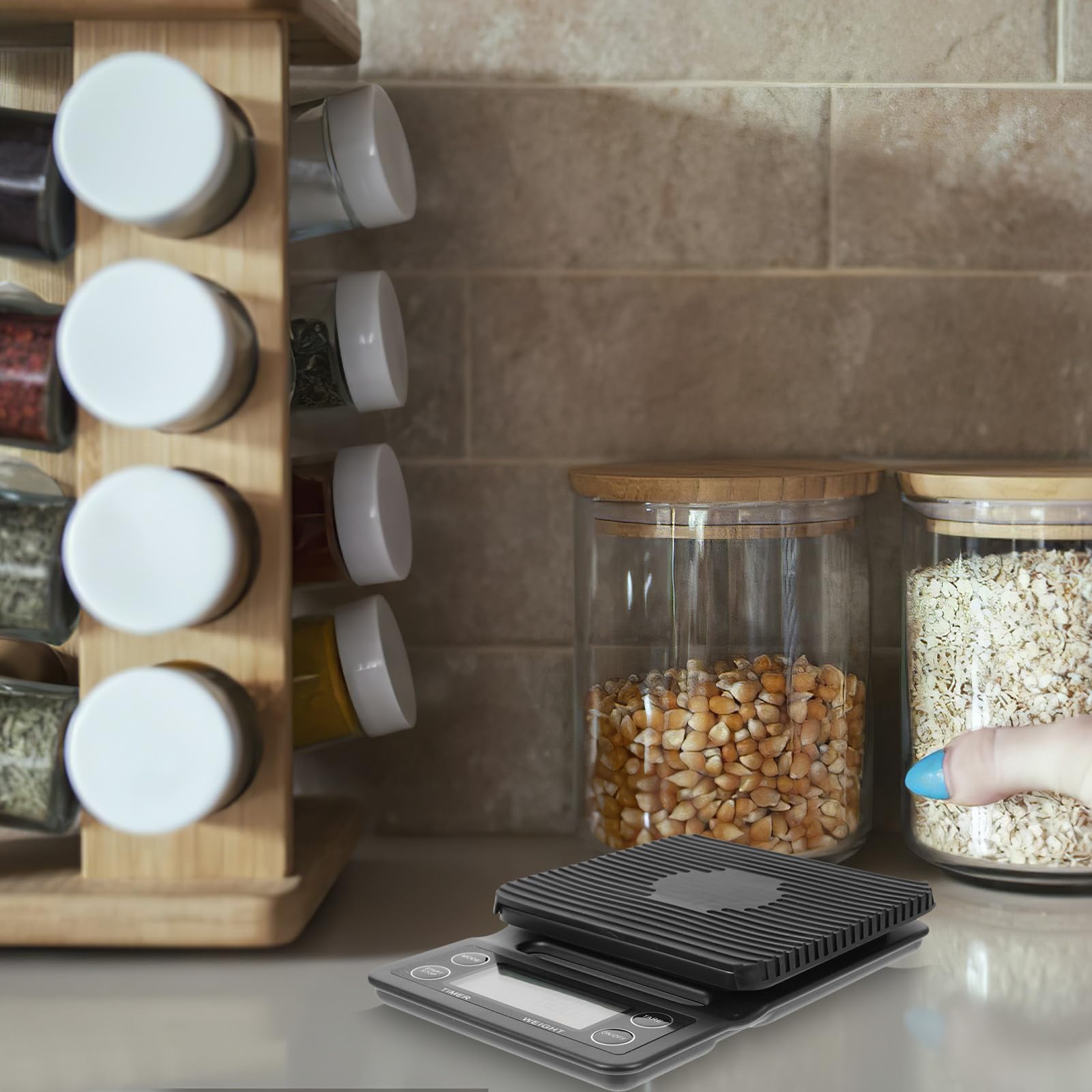 Báscula Digital Multifunción para Cocina y Café Temporizador, Capacidad 3kg, Material Abs, Diseño Compacto y Precisión 0.1g para Uso en Cocina