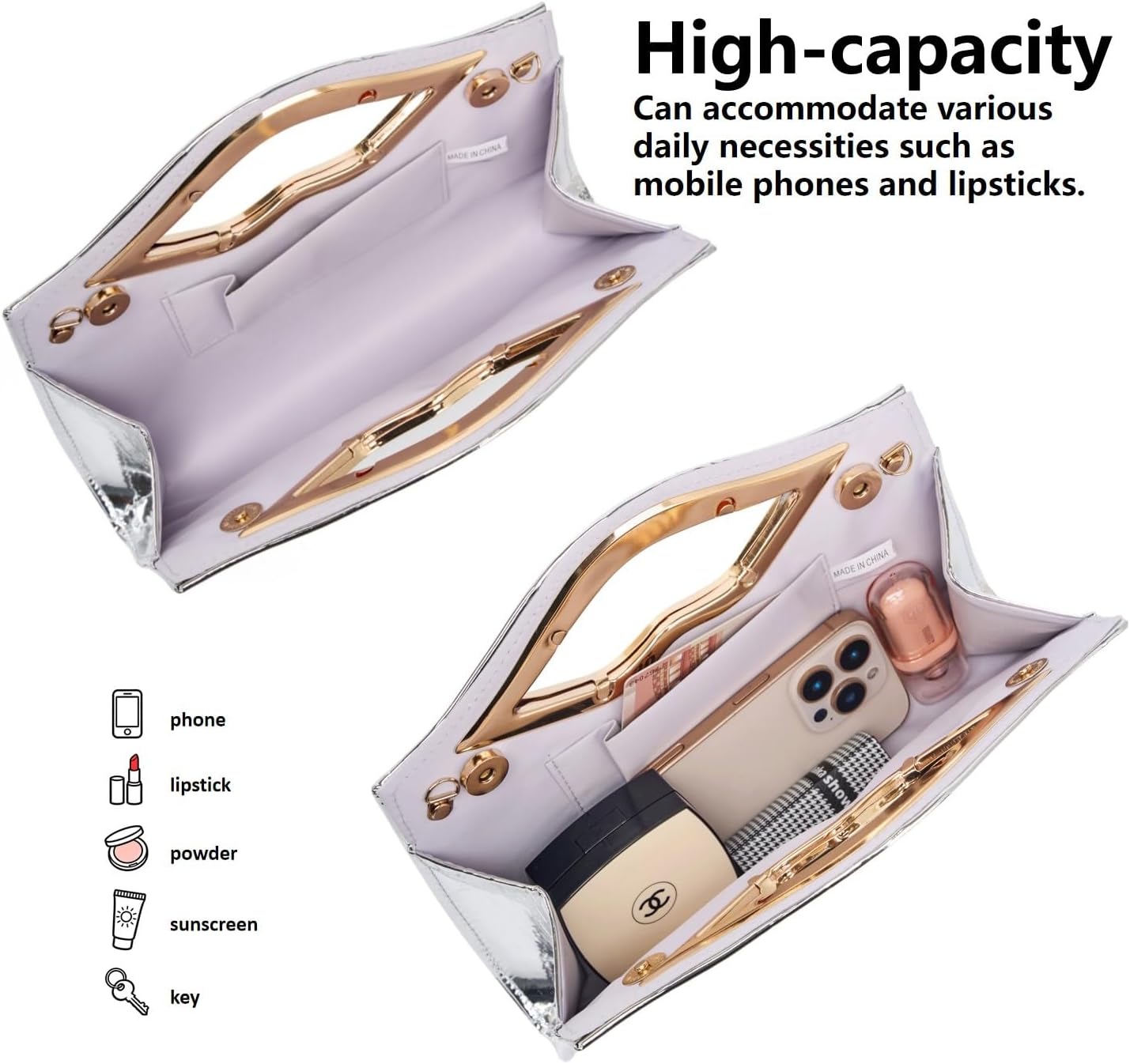 Gurina Patent Leather Clutch for Women with Lips-Shaped Handle​ & Detachable Chain, Perfect for Wedding, Party & Prom