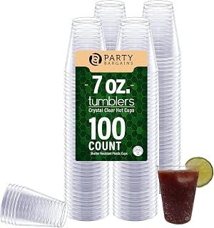 PARTY BARGAINS 7 oz Clear Hard Plastic Cups, 100 Pack – Heavy-Duty Rigid Disposable Tumblers, BPA-Free Shatter-Resistant Cups for Weddings, Thanksgiving, Christmas Parties & Events