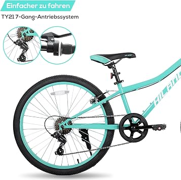 HILAND Climber Kinderfahrrad 24 Zoll 7-Gang Kinder Mountainbike mit Federgabel und V-Bremsen Jugend MTB für Jungen und Mädchen für 7–15 Jahre