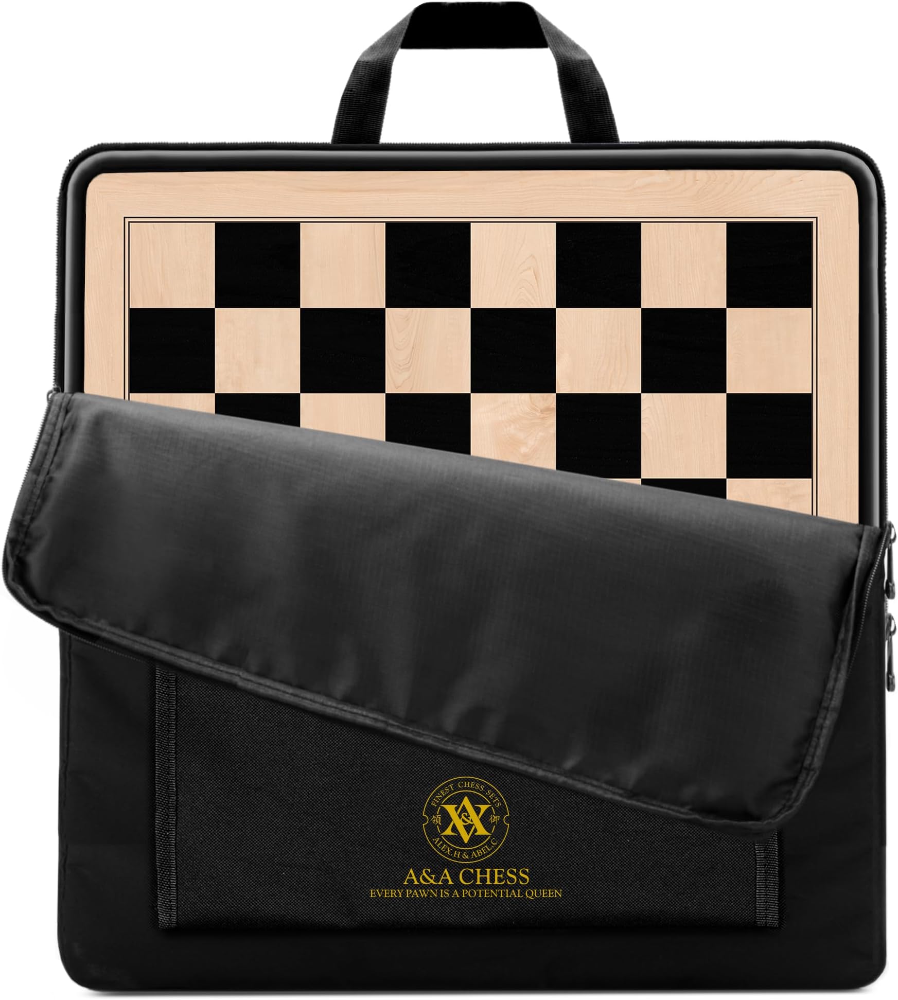 A&A 17.25" Professional Wooden Chess Board with Storage Bag/Ebony Wood & Maple Inlay / 1.75" Squares w/o Notation