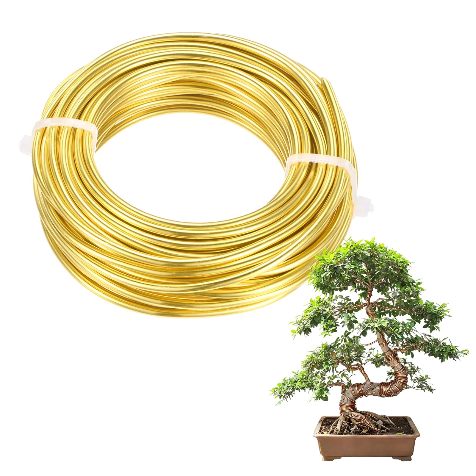 M METERXITY 1-Pack Bonsai Training Wire, 3mm x 33ft/10m Anodized Aluminum Bonsai Tree Wire for Gardening Branch/Fine Trunk/DIY Crafting [Gold Tone]