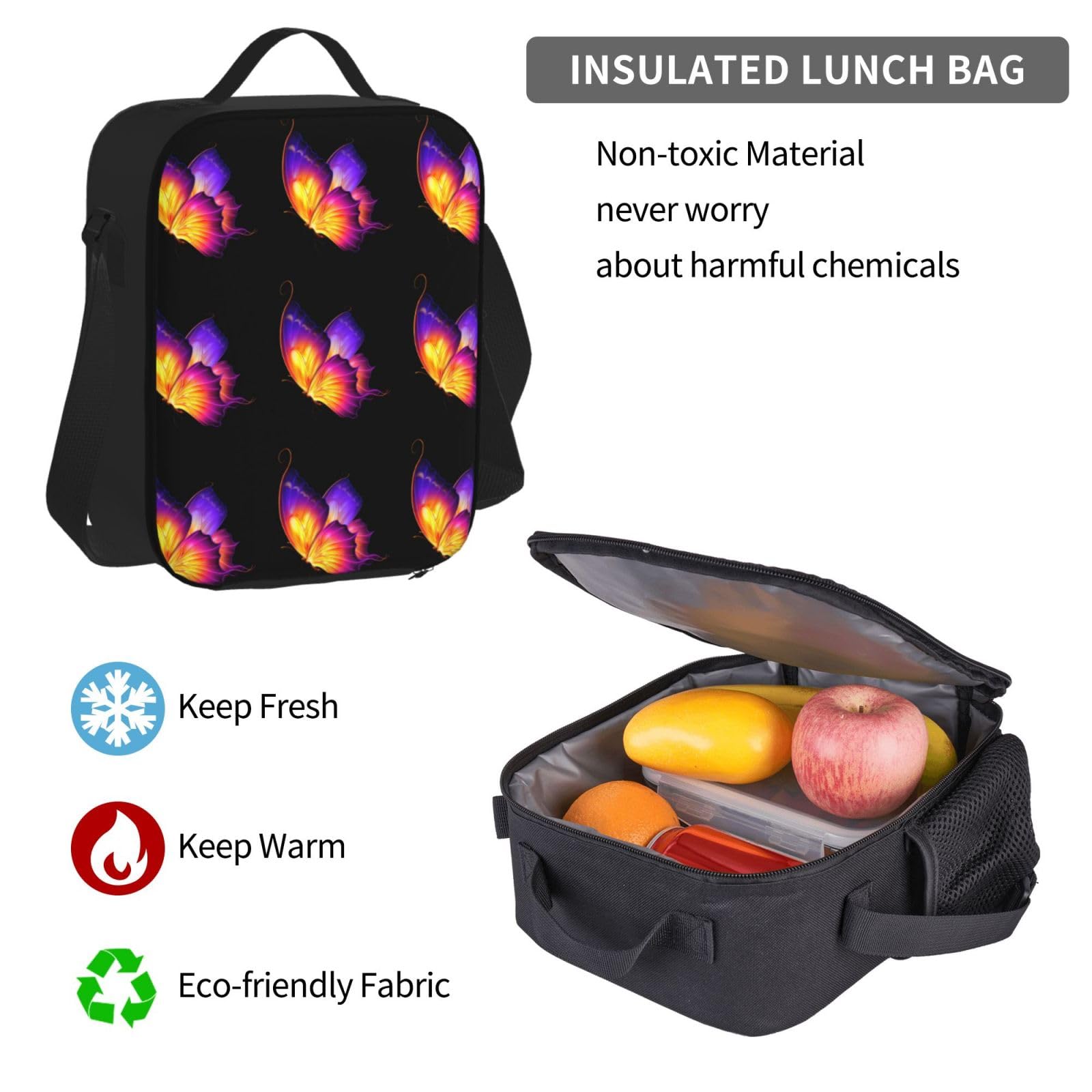 Zestaw plecaków szkolnych z nadrukiem fioletowego motyla, wodoodporny plecak na laptopa o dużej pojemności, z izolowaną torbą na lunch i piórnikiem dla nastolatków gimnazjalnych i przyborów