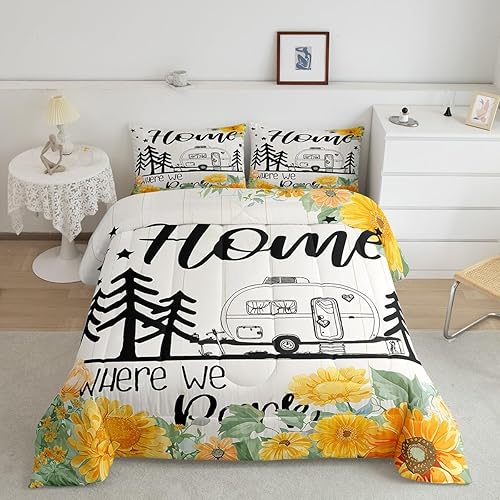 Miniatura 10 de Castle Fairy Juego de edredón de camping feliz RV tamaño Queen, juego de ropa de cama para mujeres adultas, tablero de madera rústico de granja,