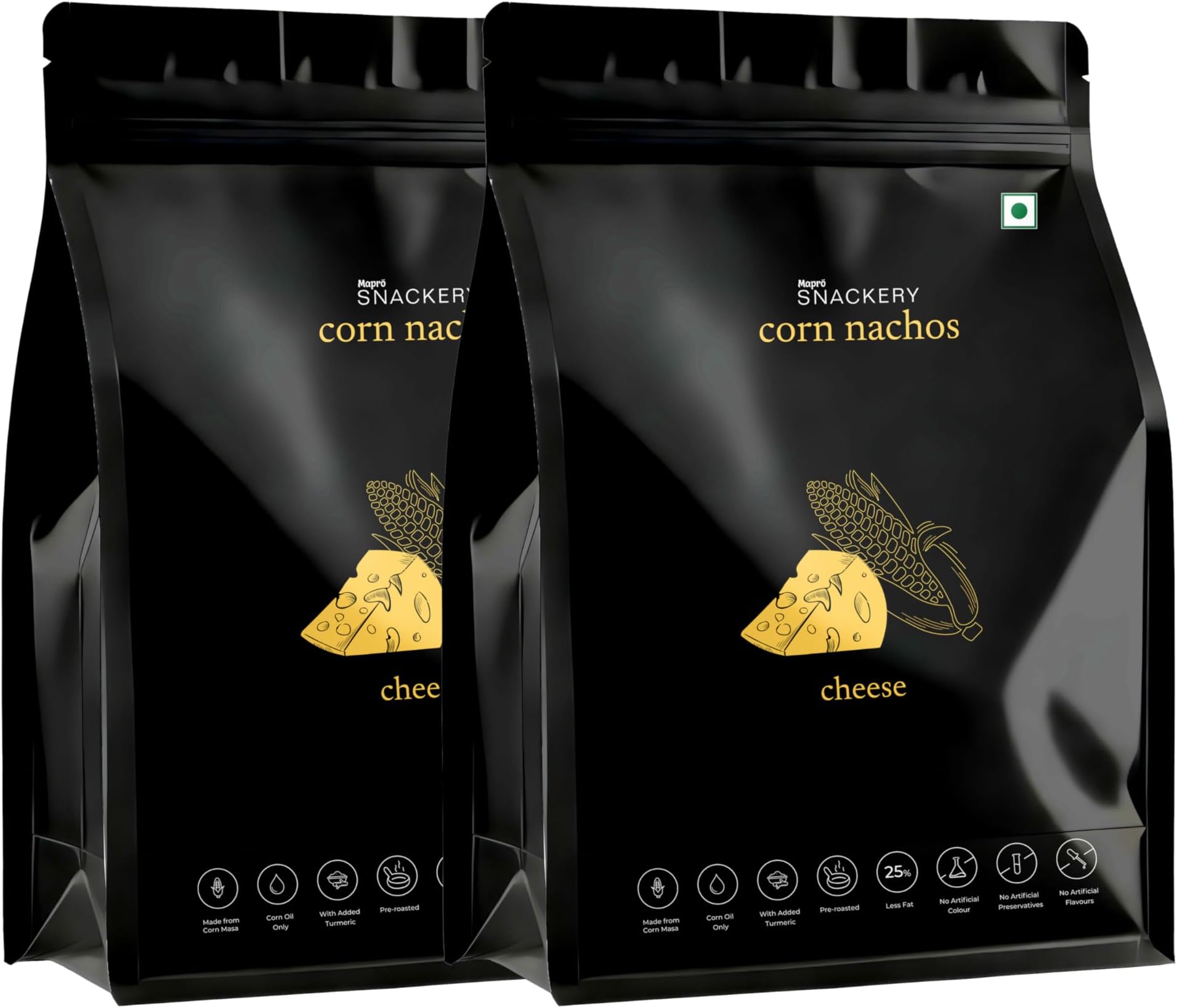 Corn Nacho Chips - Cheese- 300g | Roasted and Corn Oil Fried | Real Cheese Blend and High Milk Solids | Air-Tight Reseal Zipper (Pack of 2)