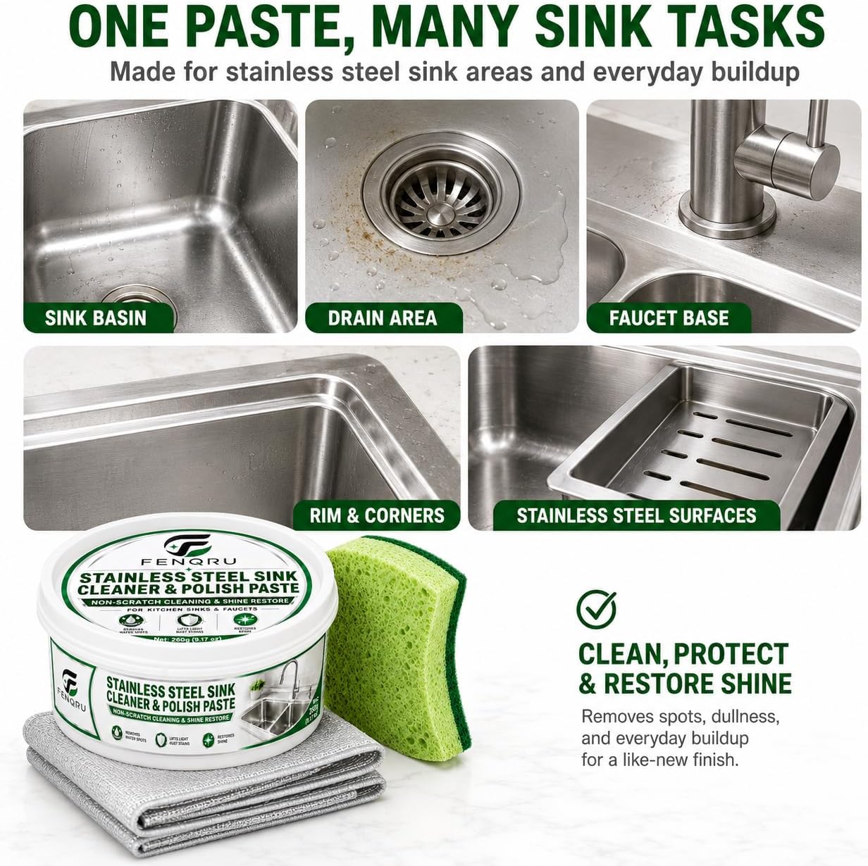 Stainless Steel Sink Cleaner and Polish Paste for Faucets, 500g