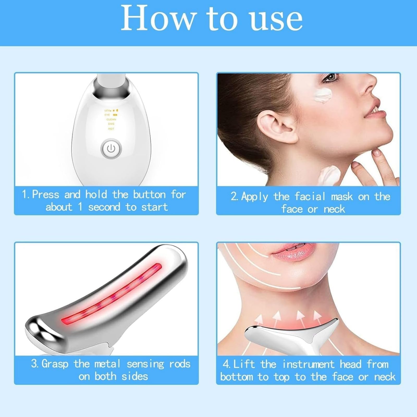 clear & lift,Gesichtsmassagegerät, 7 LED Lichtmodelle & 45°C Konstante Erwärmung, EMS Elektrisch V Shape Facial Lift, Gua Sha Face Massager