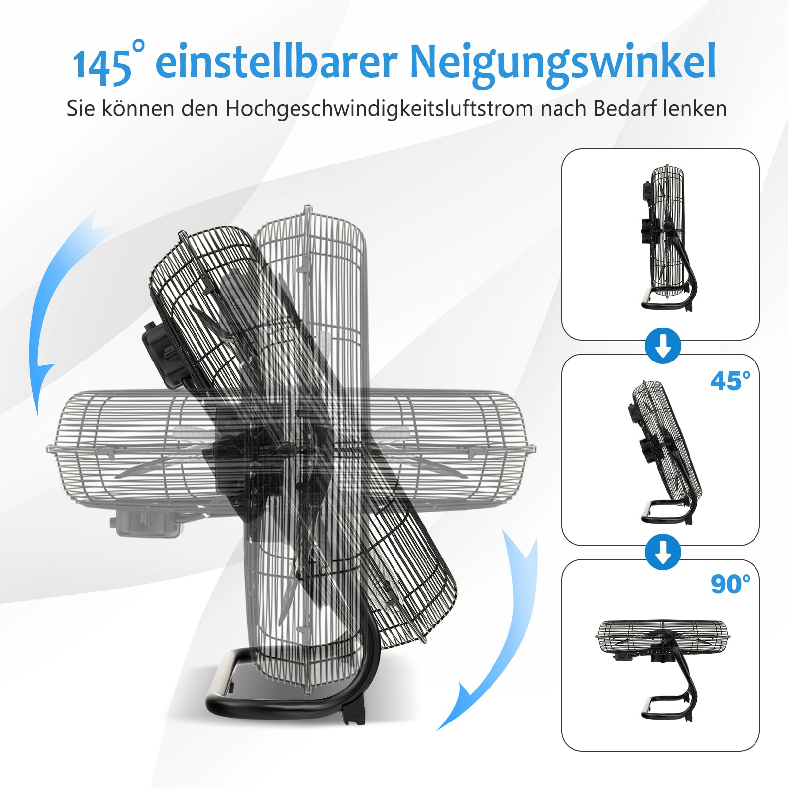 GOPLUS Bodenventilator, Ø 50 cm Standventilator mit 3 Geschwindigkeitsstufen & Handgriff, 145° verstellbarer Ventilatorkopf, hoher Luftdurchsatz, Windmaschine Ventilator für Lager, Werkstatt, Garage