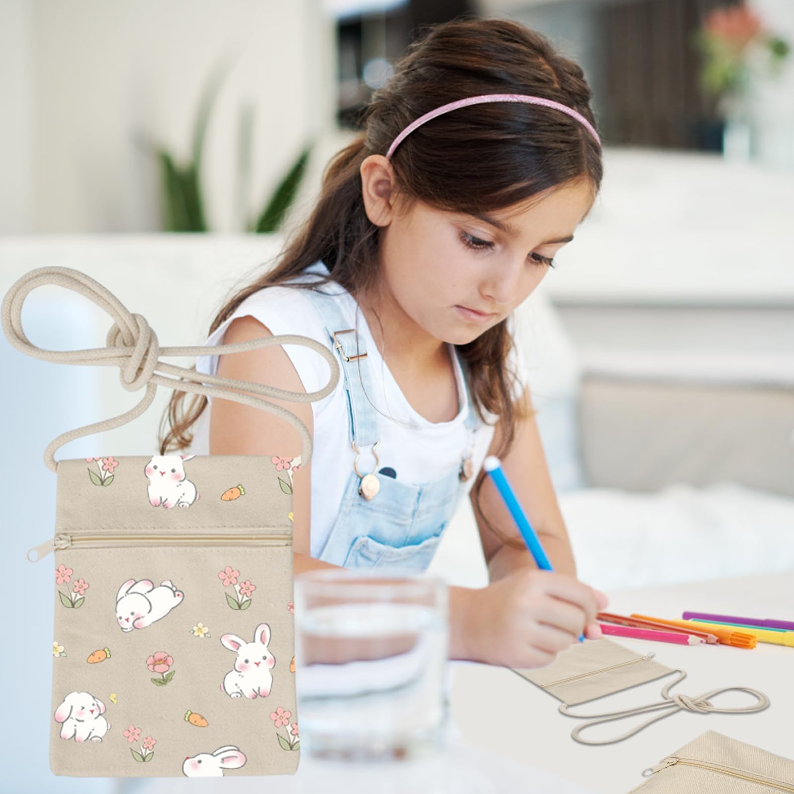 Lot 6 Sacs En Tissu à Peindre 17x12,5 Cm – Sacs DIY Coton Beige Fermeture Éclair – Idéal Fête, École, Anniversaire Enfants