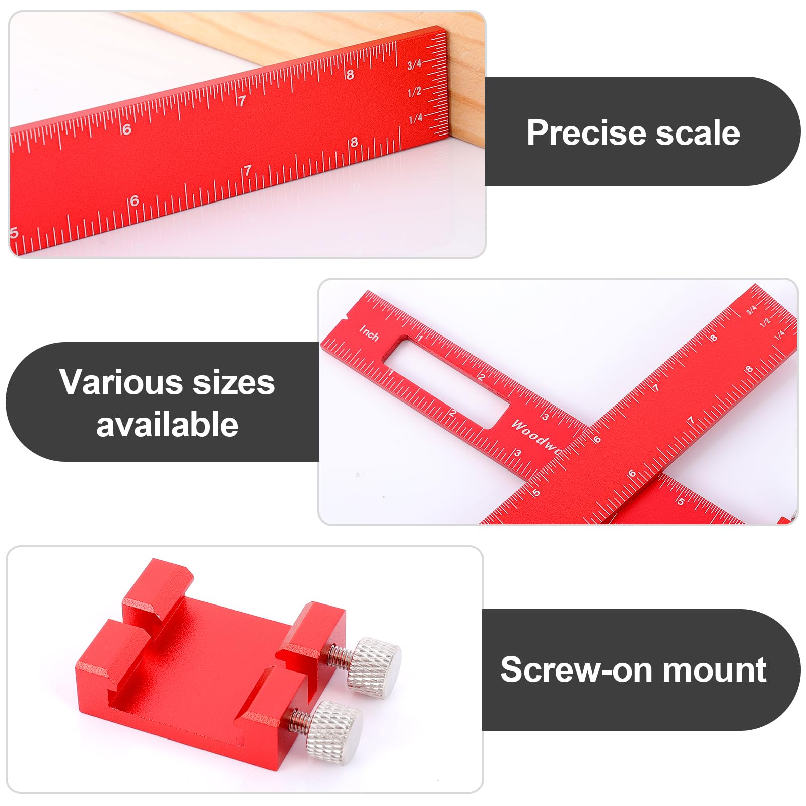 3 pièces de règle à mors, règle en aluminium pour travail du bois, règle de menuiserie réglable avec butée, règle parallèle pour menuiserie et bricolage