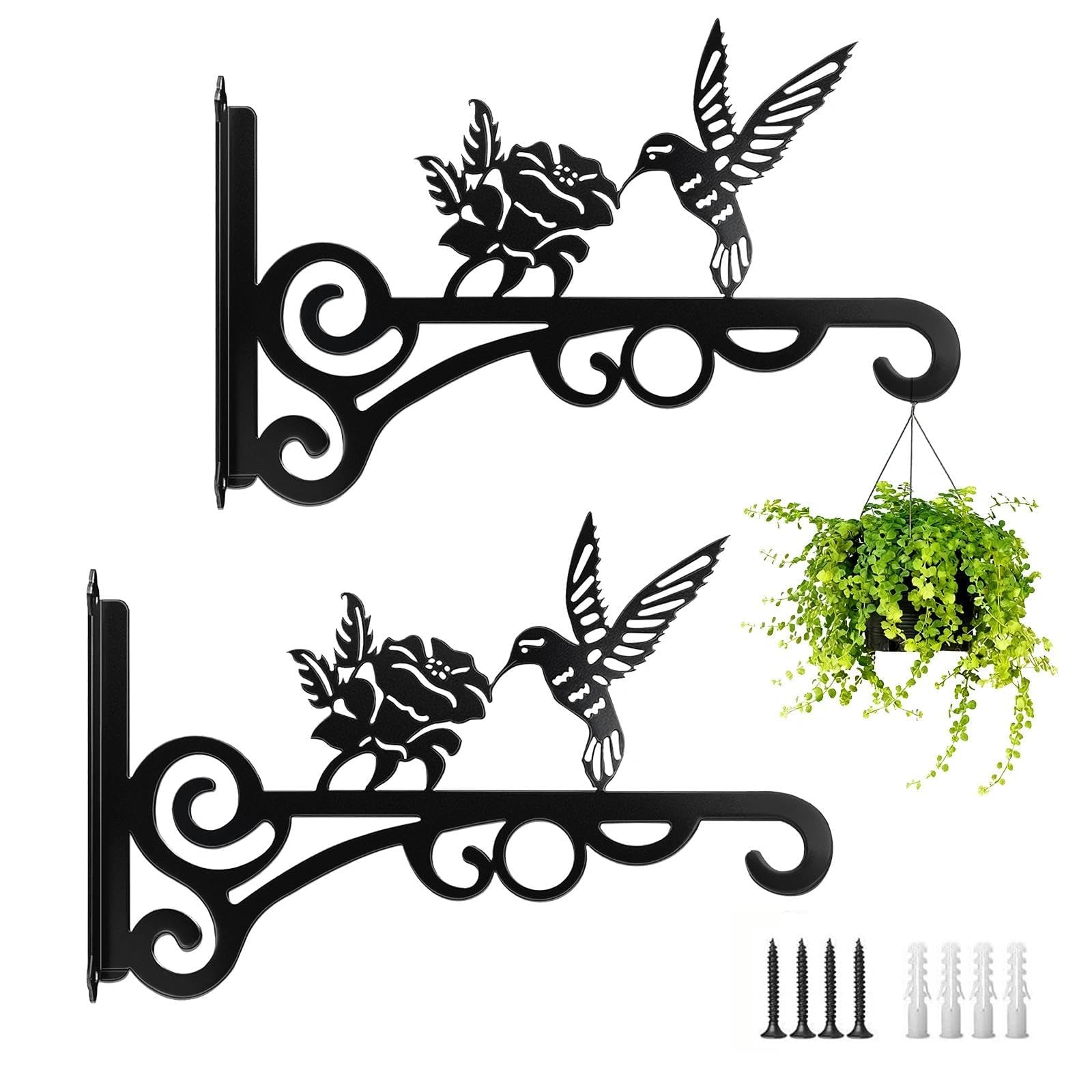 HAOQIAGA 2 Pcs Iron Plant Hanger, Hanging Basket Brackets Wall Hooks