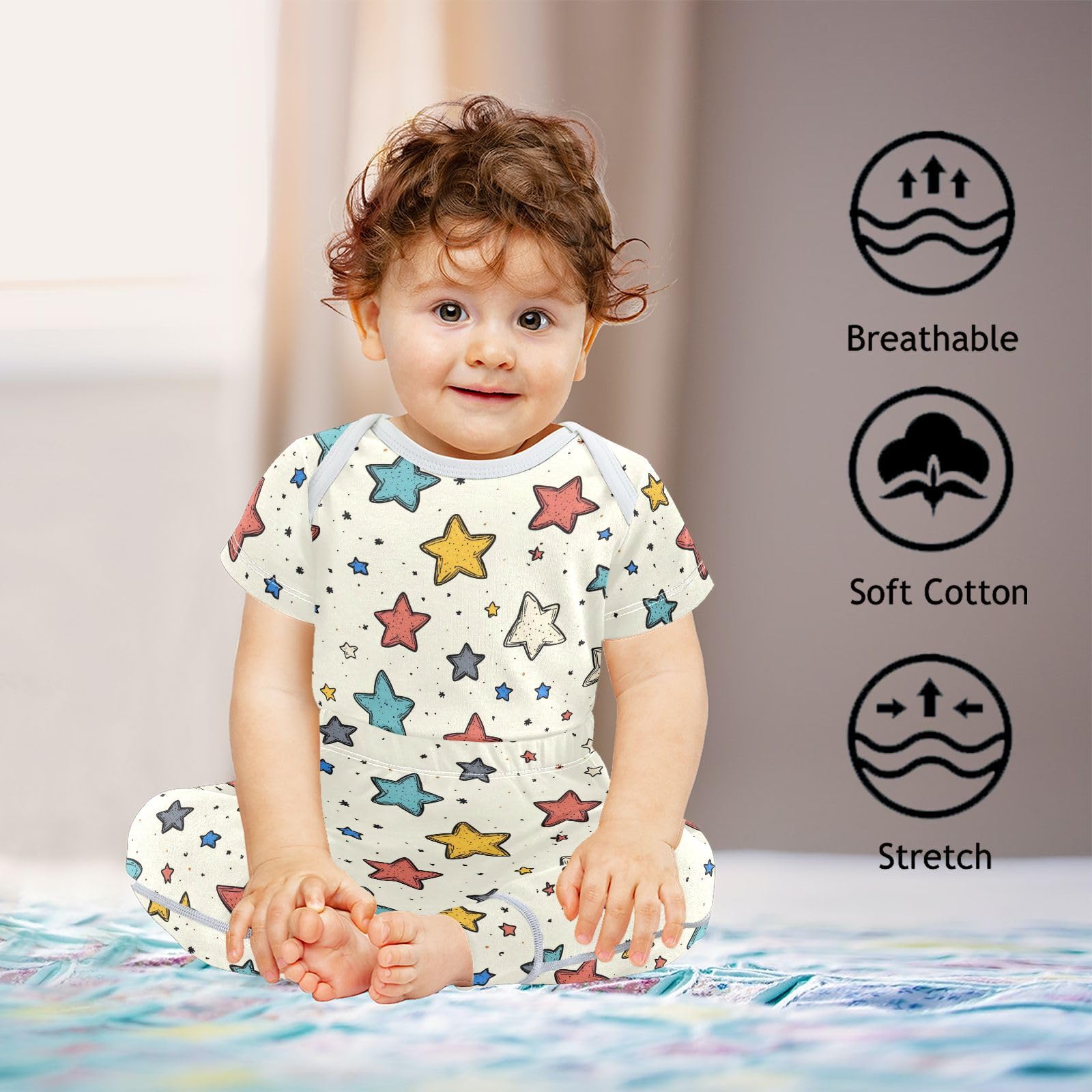 vvfelixl Unisex Short Sleeve Baby Pants Sets,Cartoon Sketch Stars Baby Bodysuits Set,Babys Layette Sets Clothes for 18-24M