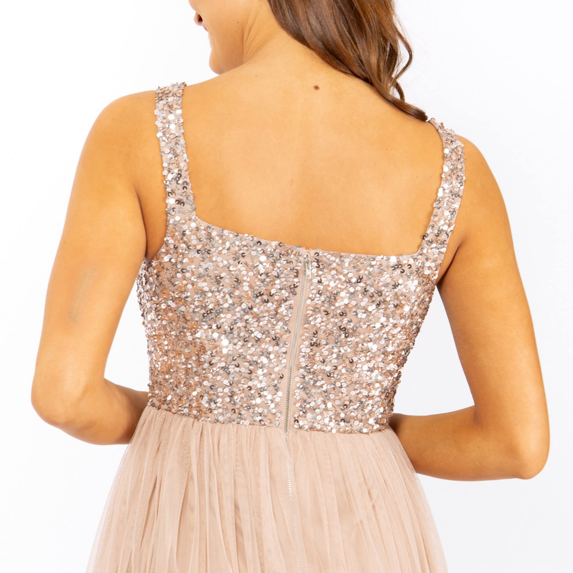 Maya Deluxe Sukienka druhny Kobiety Maya Deluxe Navy Strappy Delicate Sequin Maxi Dress