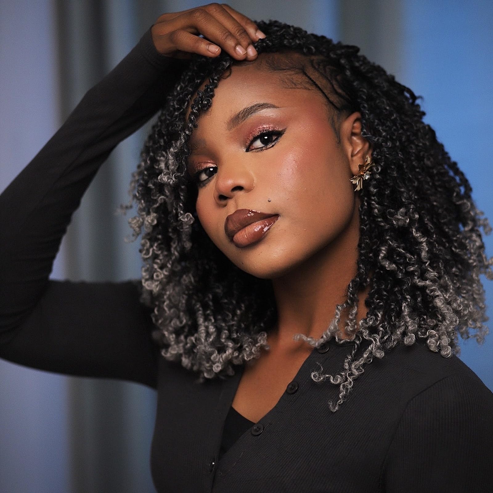 Osuntress 8 inch Yanky Twist Crochet Hair 10 Packs, Pre-looped Short Mini Spring Twists Micro Yankee Passion Braids （200 Strands, Ombre Grey)