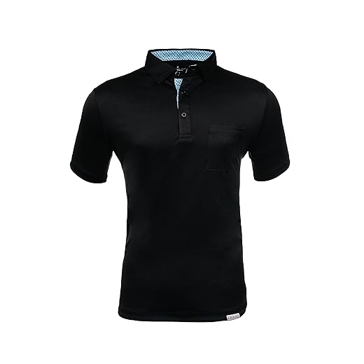 Primo Classic Collar Golf Polo, Lightweight, 100% Polyester, Curved Hem, Black, Large