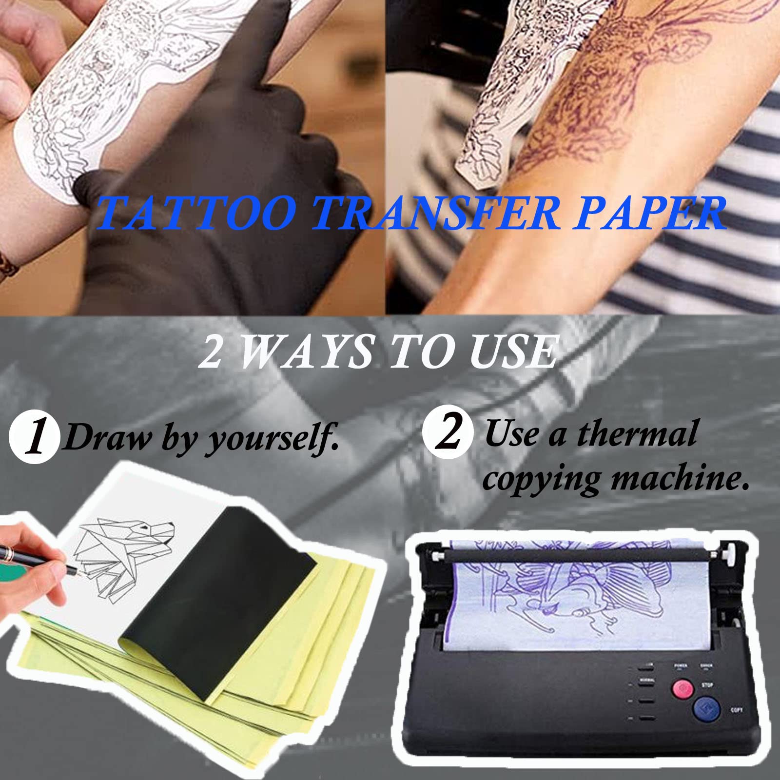 10 Fogli Di Carta Termica Riutilizzabile Per Stencil Tatuaggi, Formato A4, Per Trasferimento Disegni. Ideale Per Artisti E Negozi.