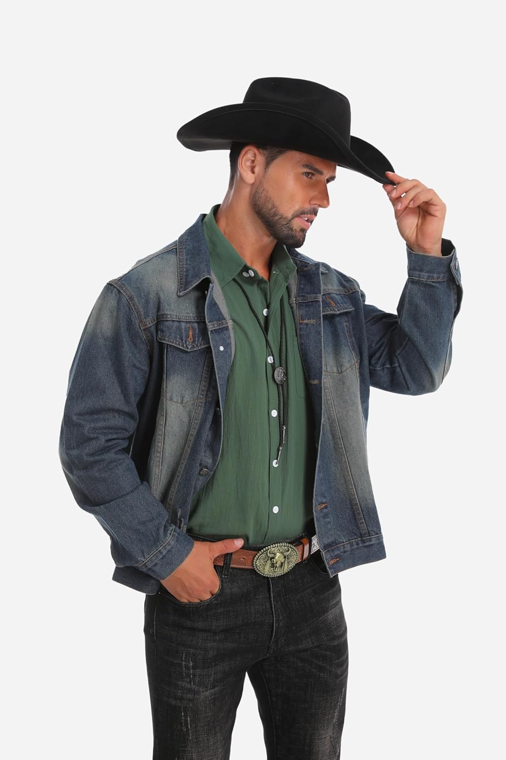 Western Cowboy Hat for Men Women,Shapeable Wide Brim Felt Fedora Classic Cowgirl Hats for Cowboys and Cowgirls,with bolo tie - Image 7