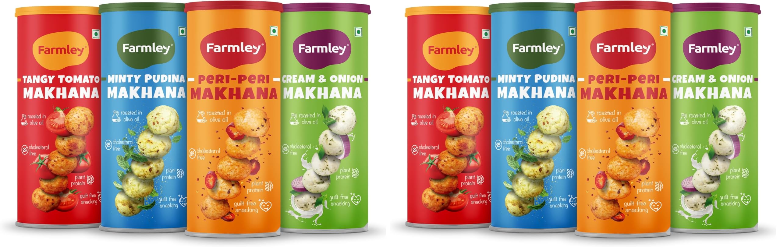 Farmley Roasted & Flavored Makhana Pack of 8 (77g Each)