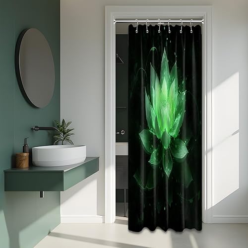 Miniatura 67 de Cortina de ducha negra y dorada con flores de loto amarillo dorado para juegos de decoración de baño, tela impermeable con ganchos, 70 x 72 pulgadas