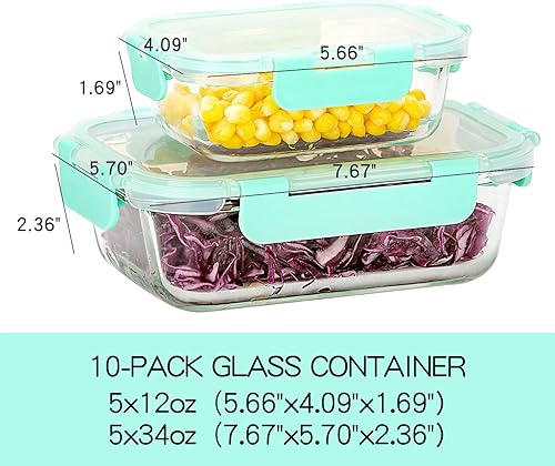 Miniatura 32 de C CREST Contenedores de vidrio para preparación de comidas, [10 unidades] Contenedores de vidrio para almacenamiento de alimentos con tapas, cajas
