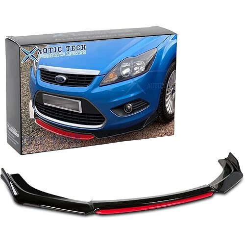 Xotic Tech Front Bumper Lip Chin Spoiler Splitter Diffuser Protector Body Kit Compatible with Honda Accord Civic, Volkswagen MK5 MK6 MK7,Kia Optima,Mitsubishi Lancer, Black w/Red 4pcs