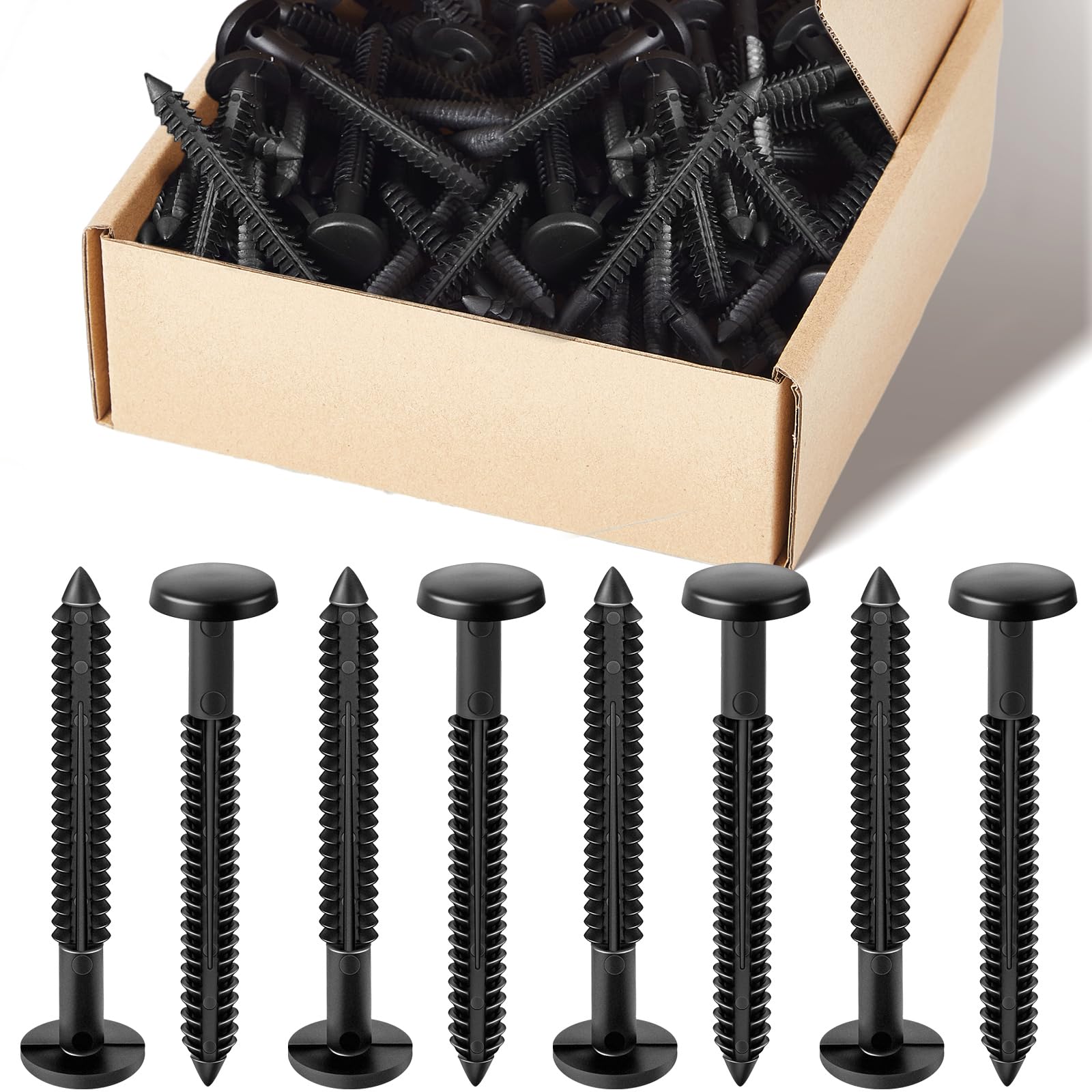 Blulu 120 Pcs 3 Inch Vinyl Shutter Fastener Window Panel Peg Lok Pin Pegs Screws Shutter Spikes Anchor (Black) — image 1