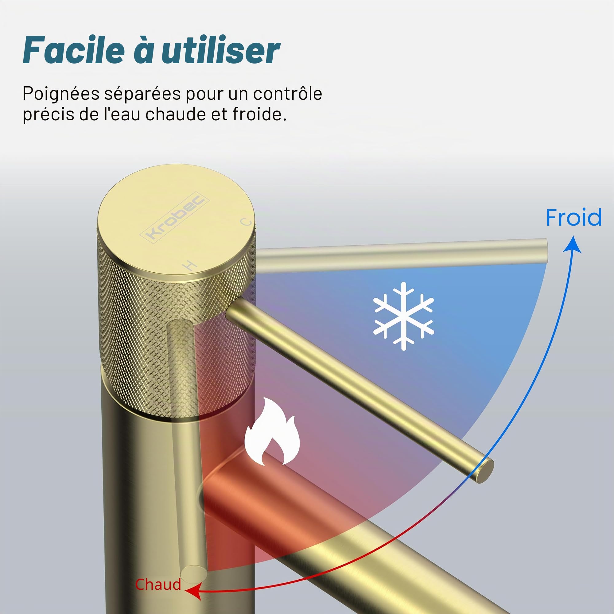Krobec Mitigeur Lavabo Haut, Robinet Salle Bain, Mitigeur pour Vasque a Poser, Robinet de Lavabo Haut Salle de Bains en Acier Inoxydable, Hauteur de Bec de 250mm,Or brossé.