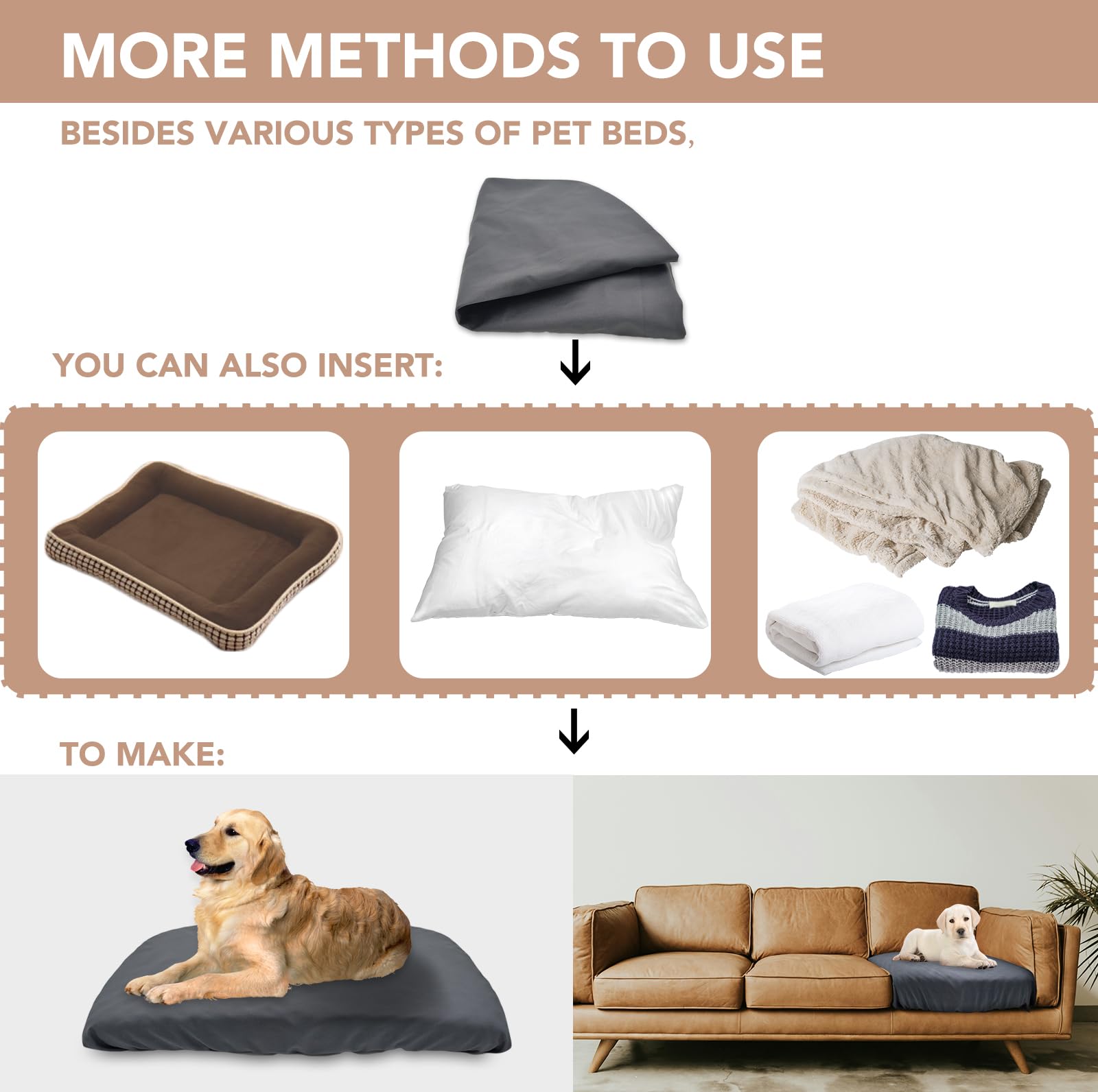 Funda de cama para perro, impermeable, de repuesto, lavable a máquina, para cama de perro, resistente a los arañazos, protector de colchón para mascotas de 47 x 29 pulgadas, solo funda gris