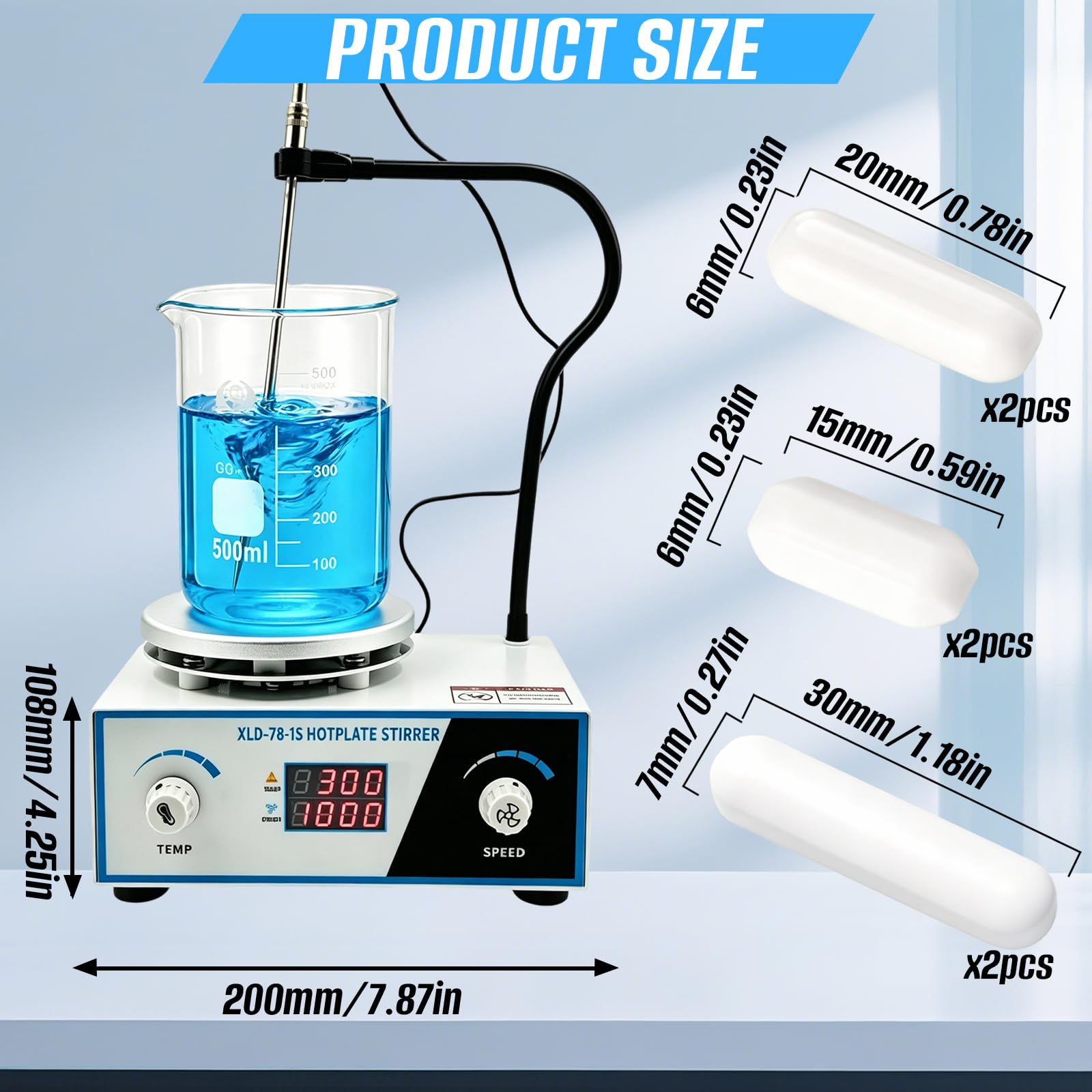 Agitatore magnetico riscaldato con piastra di riscaldamento, incl. 6 barre di miscelazione, 300-2600 giri/min, 20-100℃, potenza di riscaldamento 180 W, adatto a vari laboratori